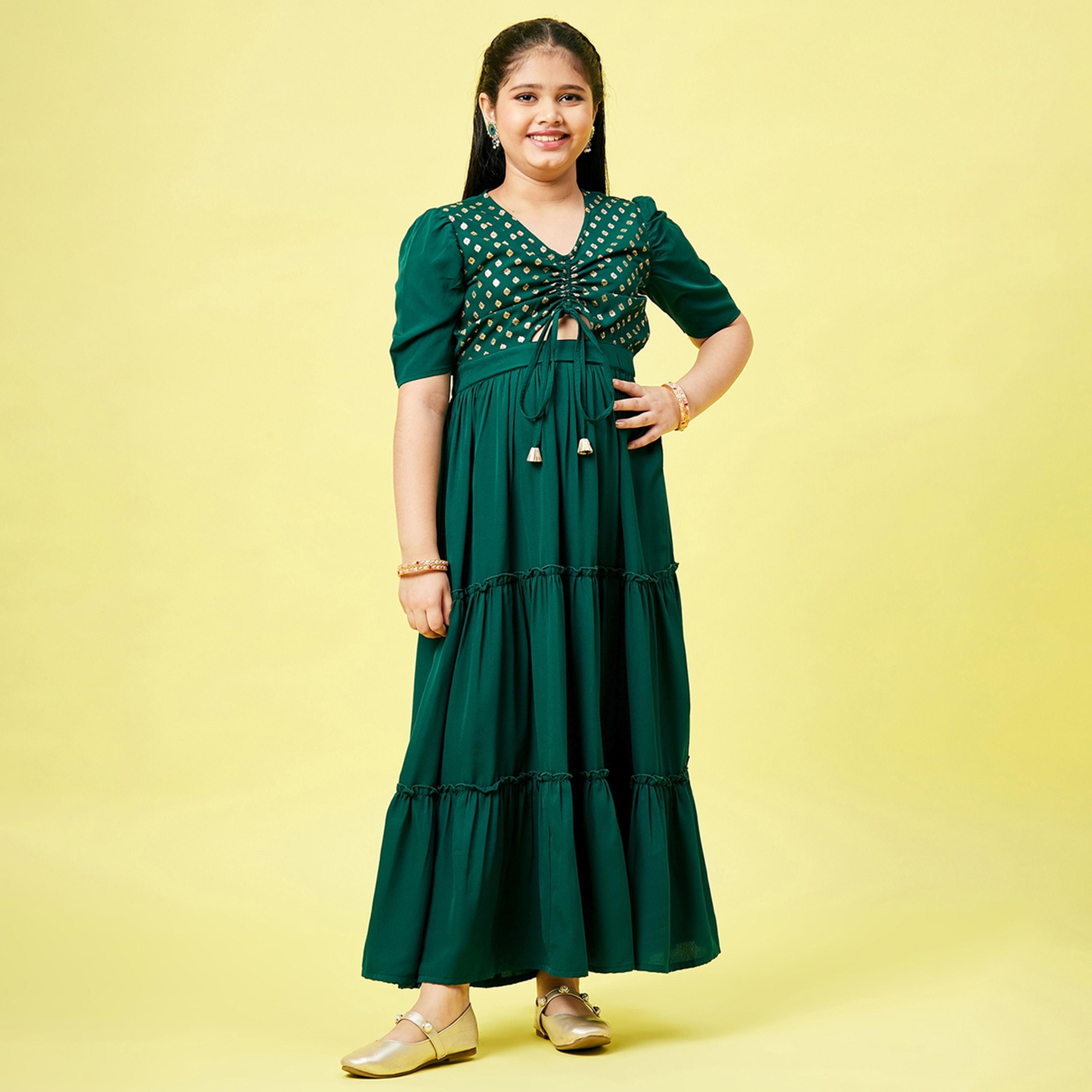Stylo Bug X Styli Girls Ankle Length Printed Dress - Green-girls-clothing-dressesandjumpsuits-image-1