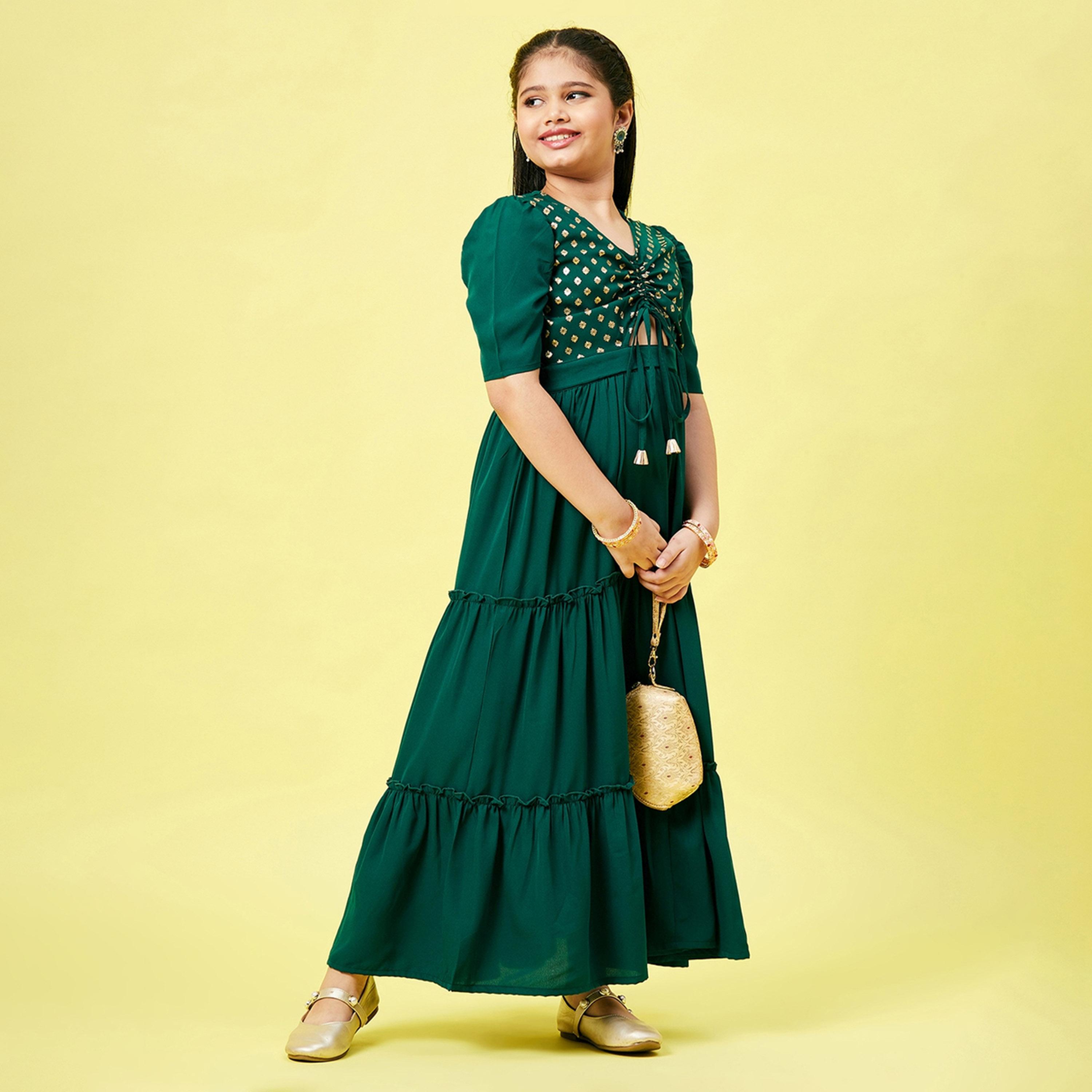 ستايلو باغ × ستايلي - فستان بناتي مطبوع بطول الكاحل - أخضر-girls-clothing-dressesandjumpsuits-image-2