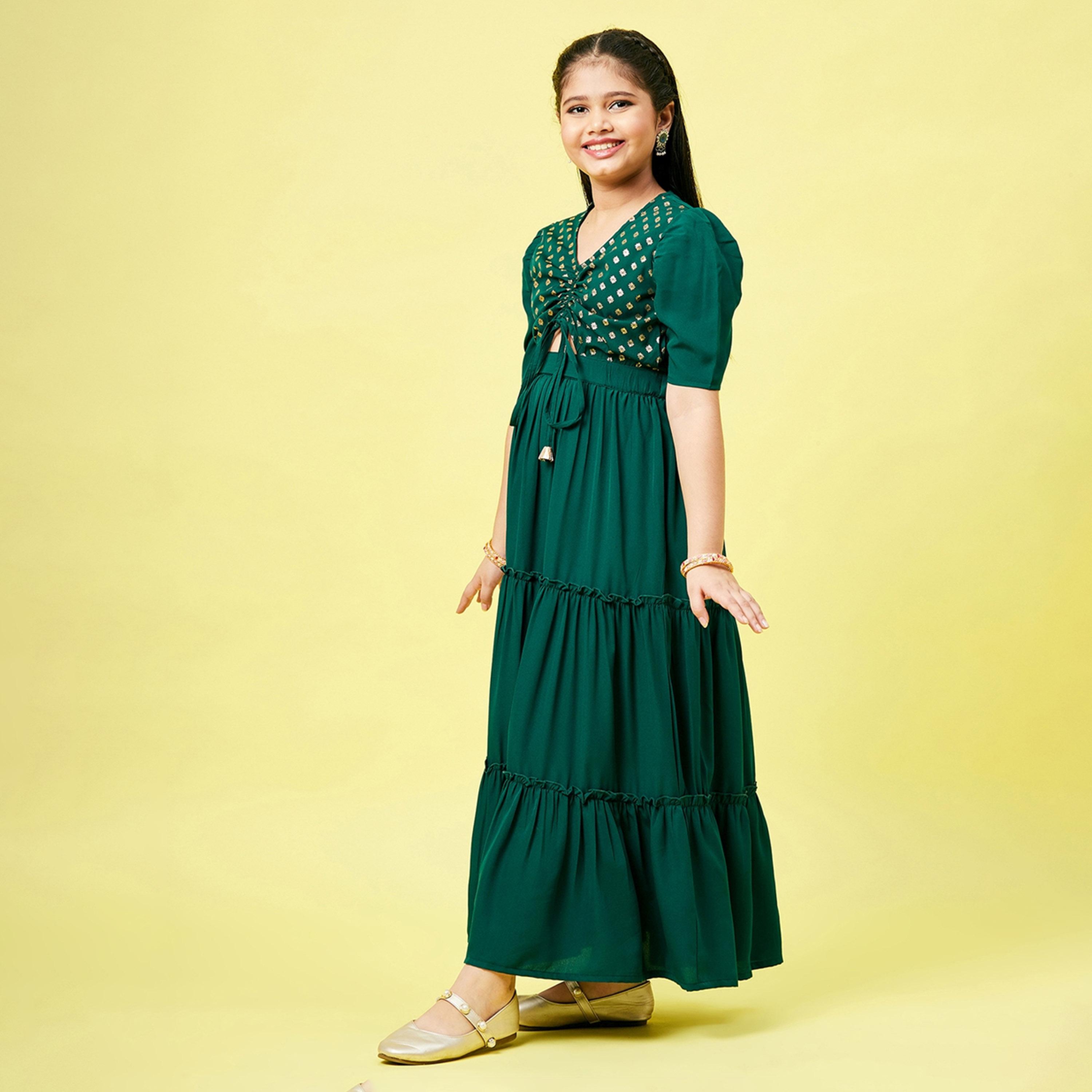 ستايلو باغ × ستايلي - فستان بناتي مطبوع بطول الكاحل - أخضر-girls-clothing-dressesandjumpsuits-image-3