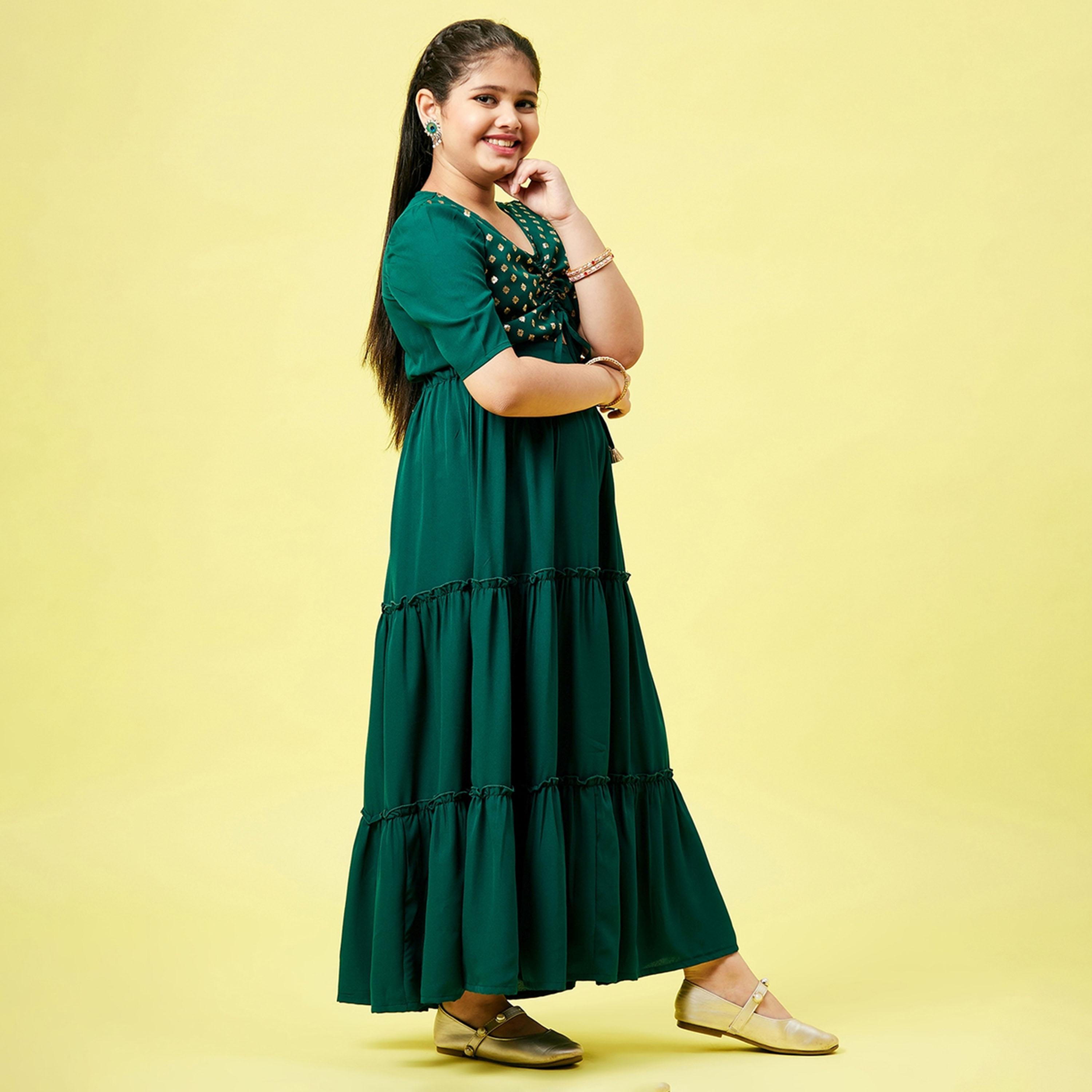Stylo Bug X Styli Girls Ankle Length Printed Dress - Green-girls-clothing-dressesandjumpsuits-image-4