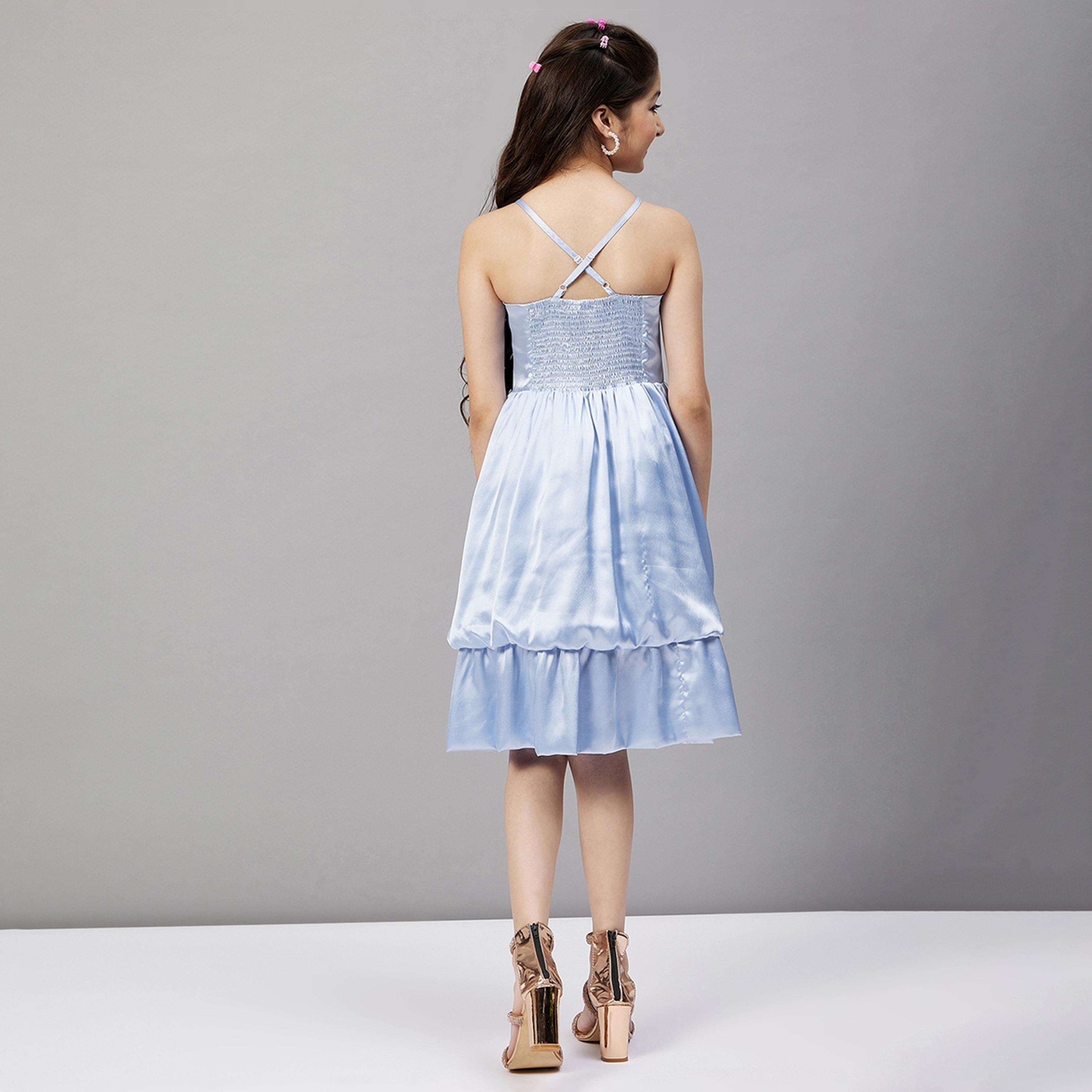 ستايلو باغ × ستايلي - فستان بناتي سادة بطول الركبة - أزرق-girls-clothing-dressesandjumpsuits-image-5