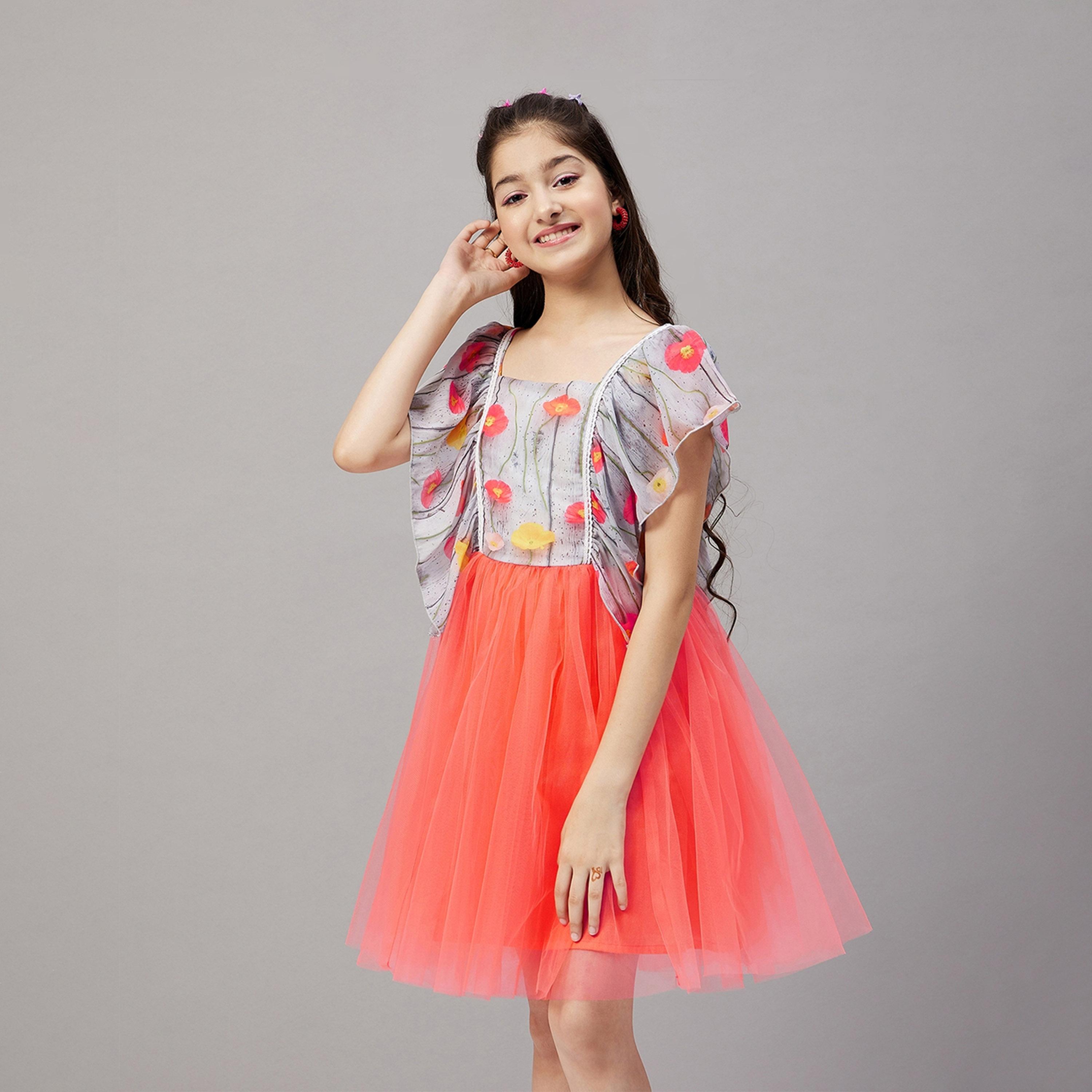 ستايلو باغ × ستايلي - فستان مطبوع بطول الركبة للبنات - برتقالي-girls-clothing-dressesandjumpsuits-image-3
