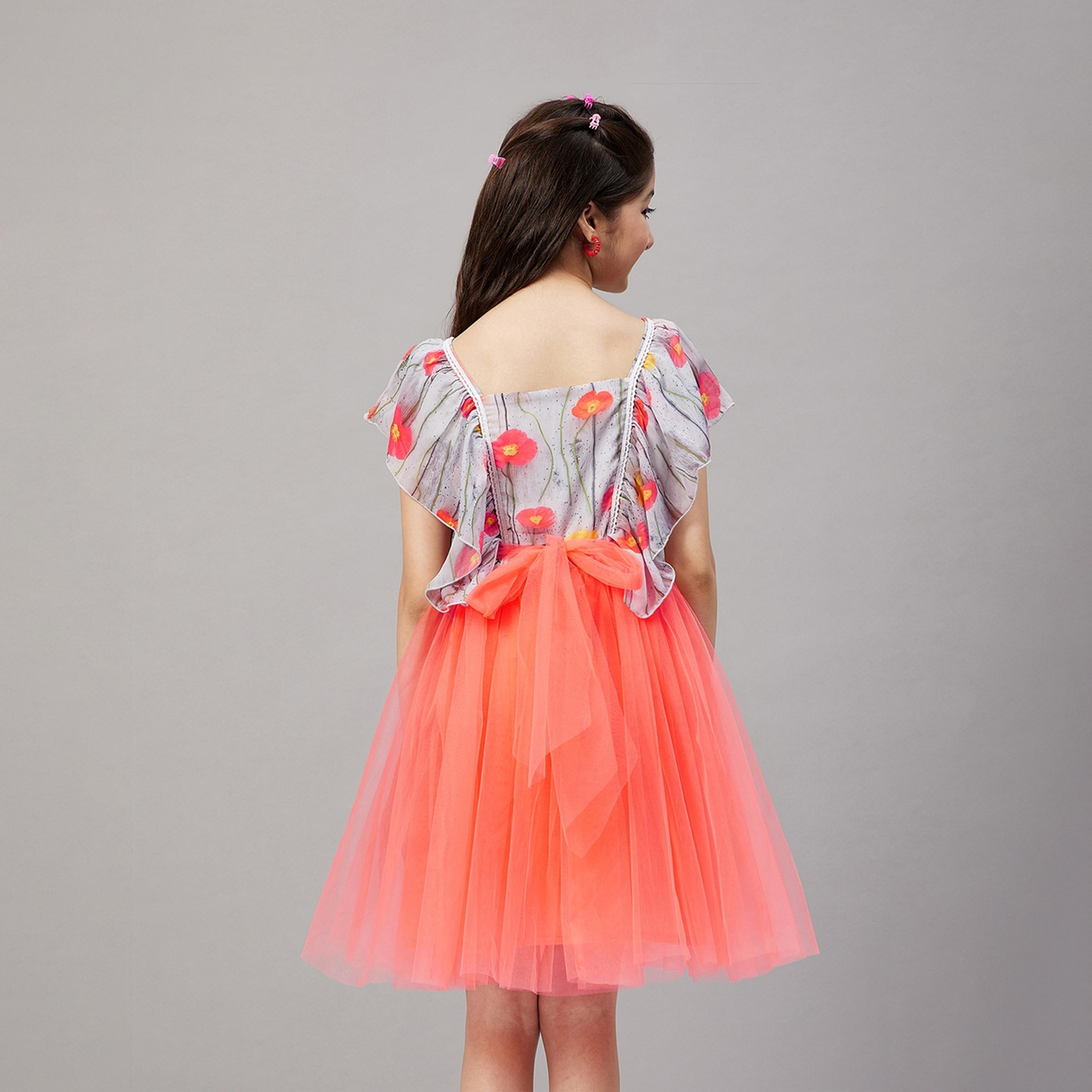 ستايلو باغ × ستايلي - فستان مطبوع بطول الركبة للبنات - برتقالي-girls-clothing-dressesandjumpsuits-image-5