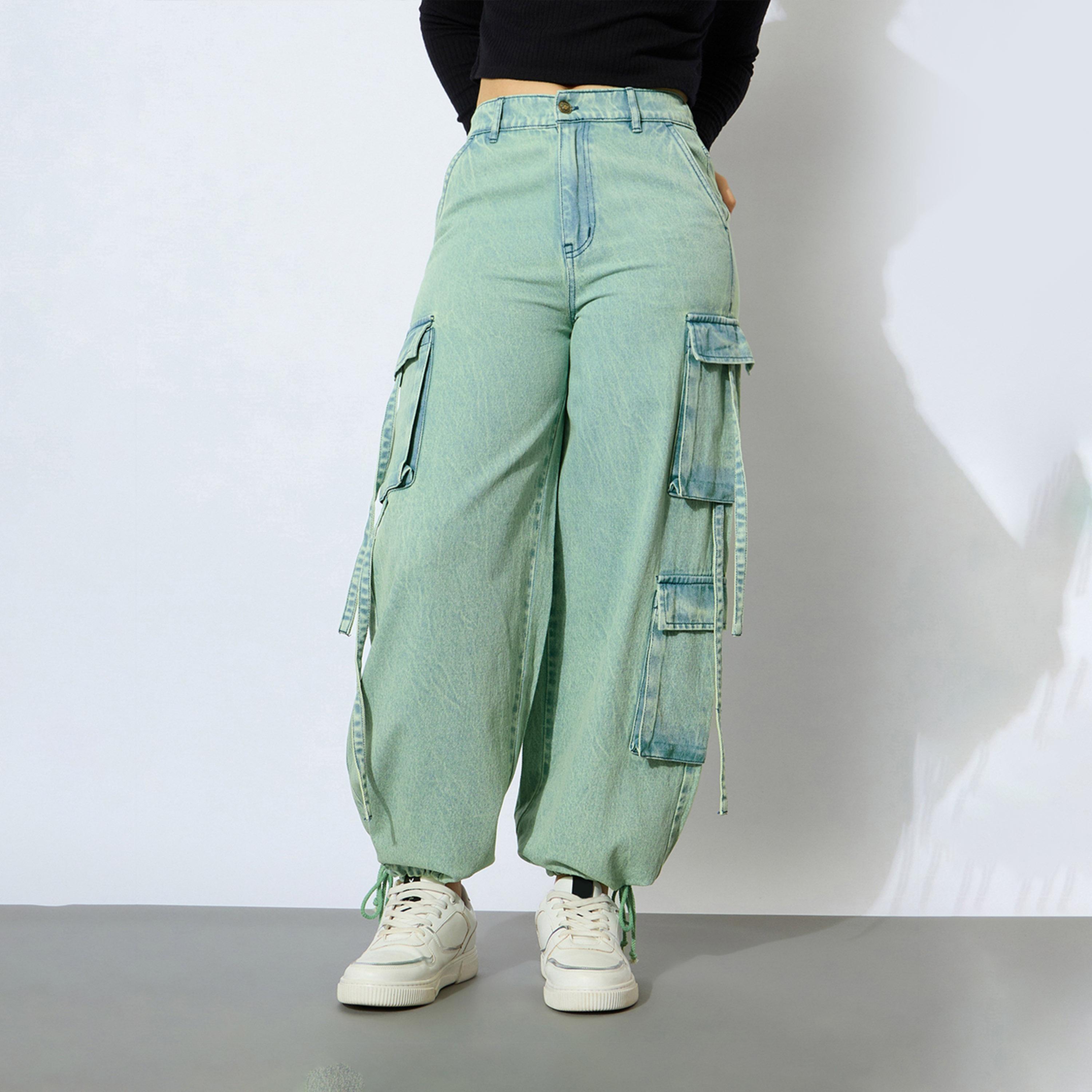 نوه-فوه × ستايلي - بنطال جينز كارغو من قماش الدنيم مع كسرة ولون أصفر باهت-girls-clothing-bottoms-jeansandjeggings-image-1