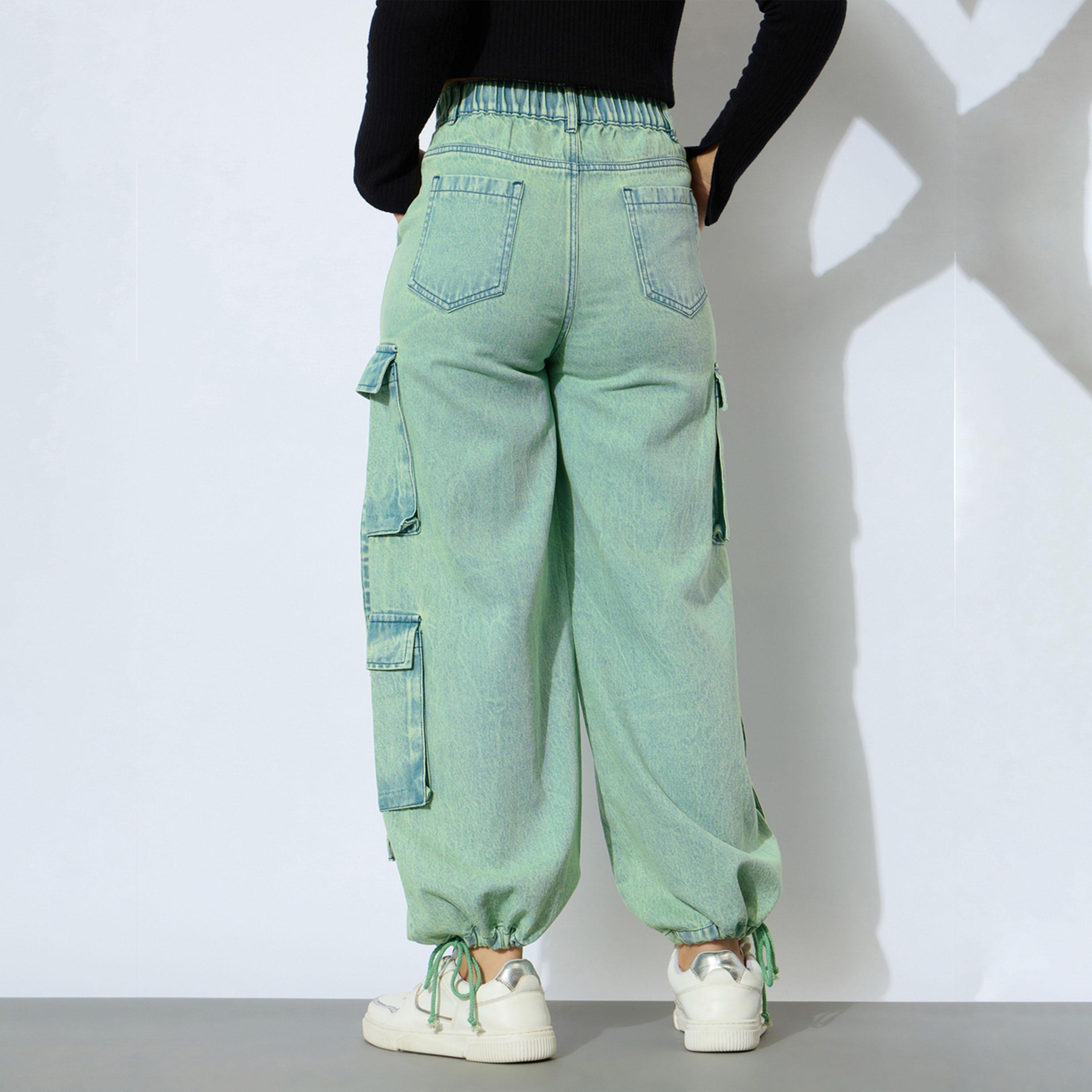 نوه-فوه × ستايلي - بنطال جينز كارغو من قماش الدنيم مع كسرة ولون أصفر باهت-girls-clothing-bottoms-jeansandjeggings-image-6