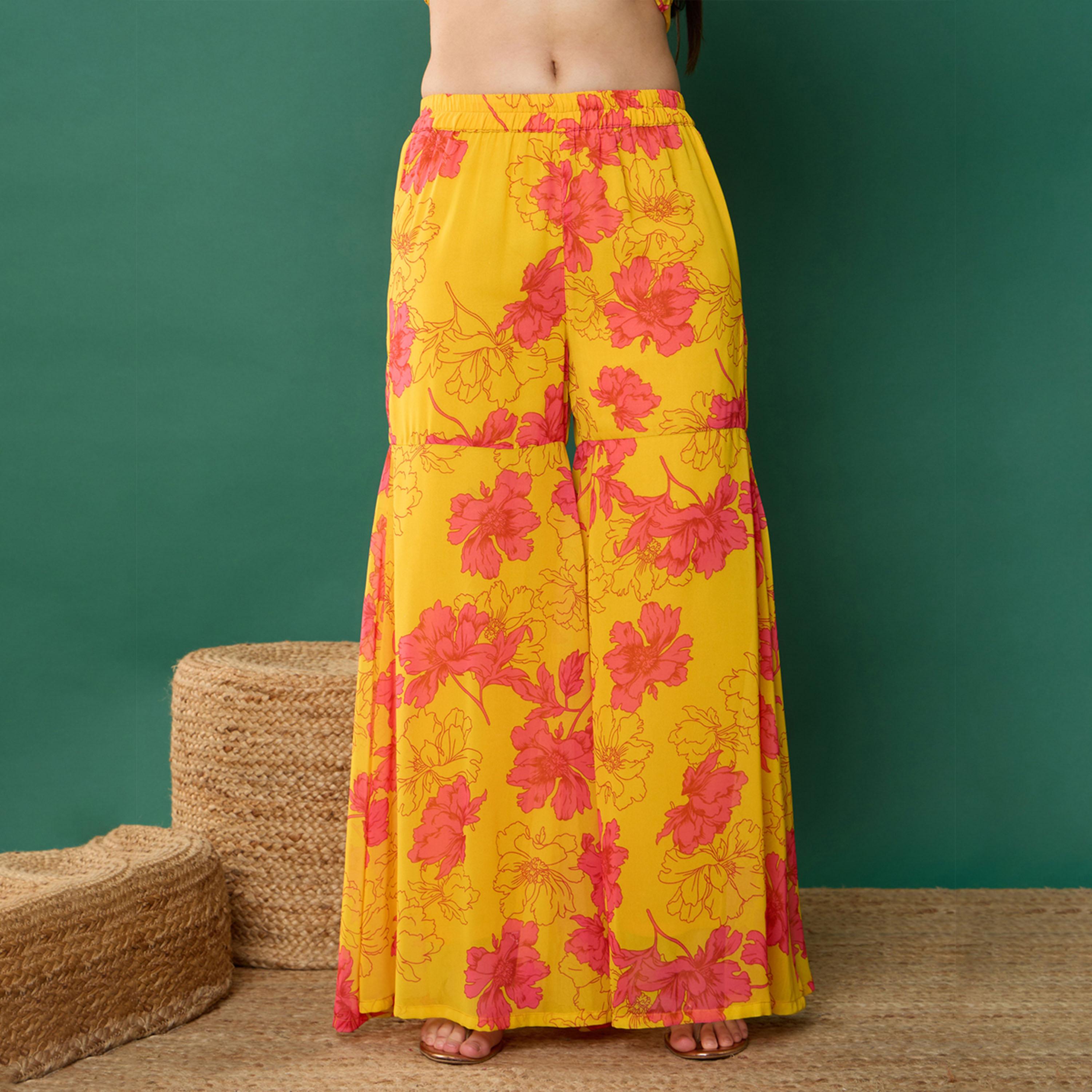 نوه-فوه × ستايلي - بلوزة موردة بتصميم بيبلوم مع بنطال شارارا - أصفر-girls-clothing-setsandcoords-image-7