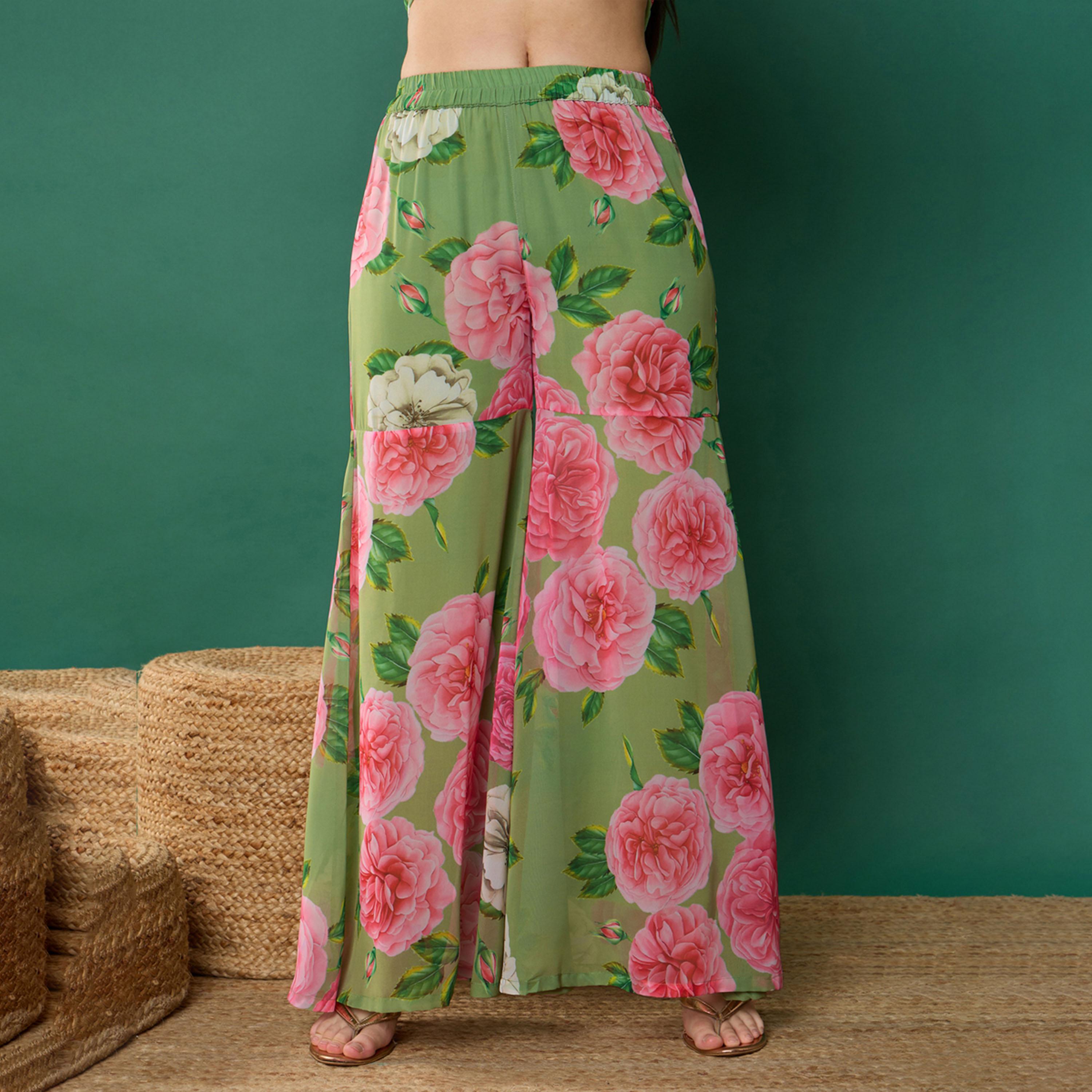Noh-Voh X Styli Green Floral Peplum Top With Biased Flare Sharara-girls-clothing-setsandcoords-image-7