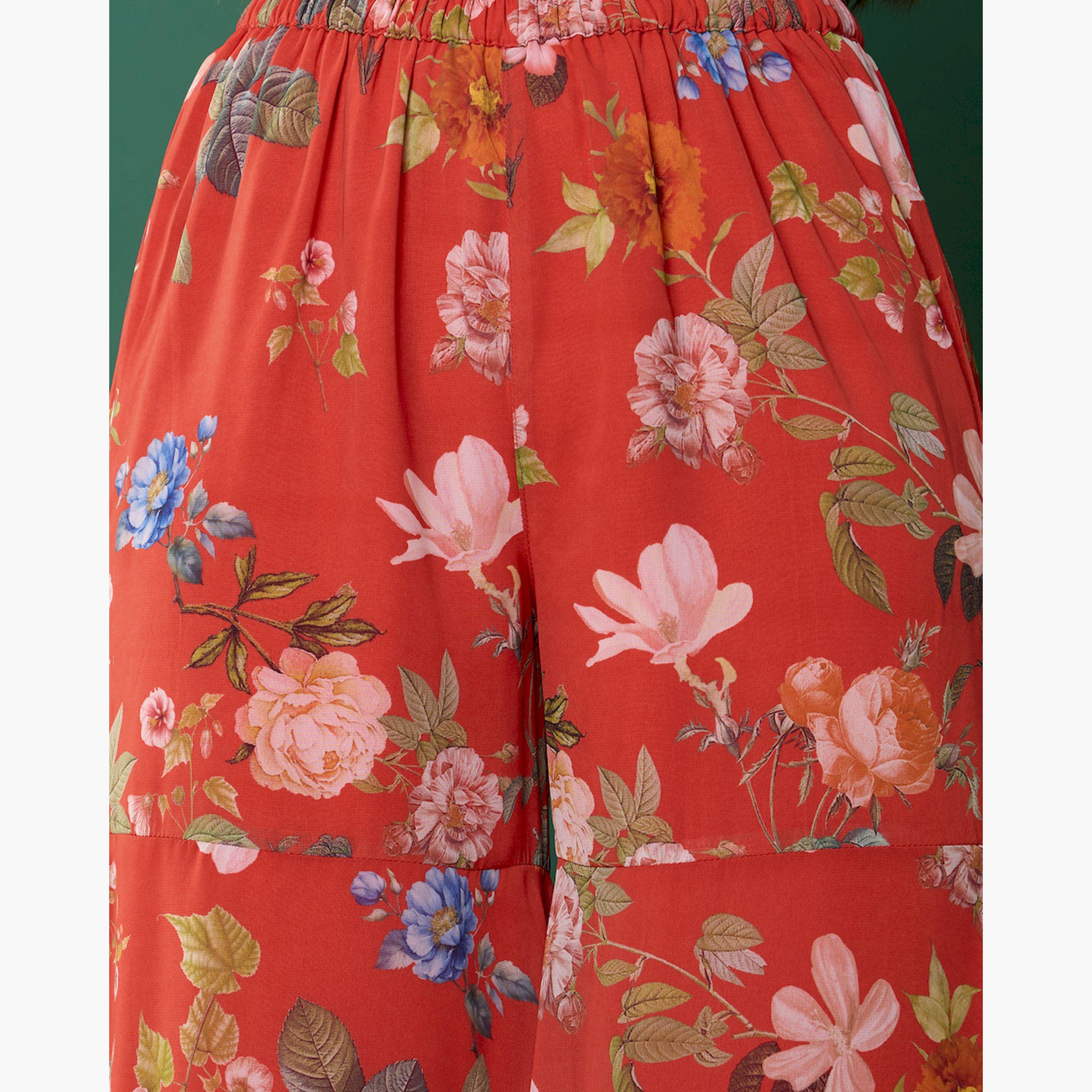 Noh-Voh X Styli Red Floral Peplum Top With Biased Flare Sharara-girls-clothing-setsandcoords-image-5