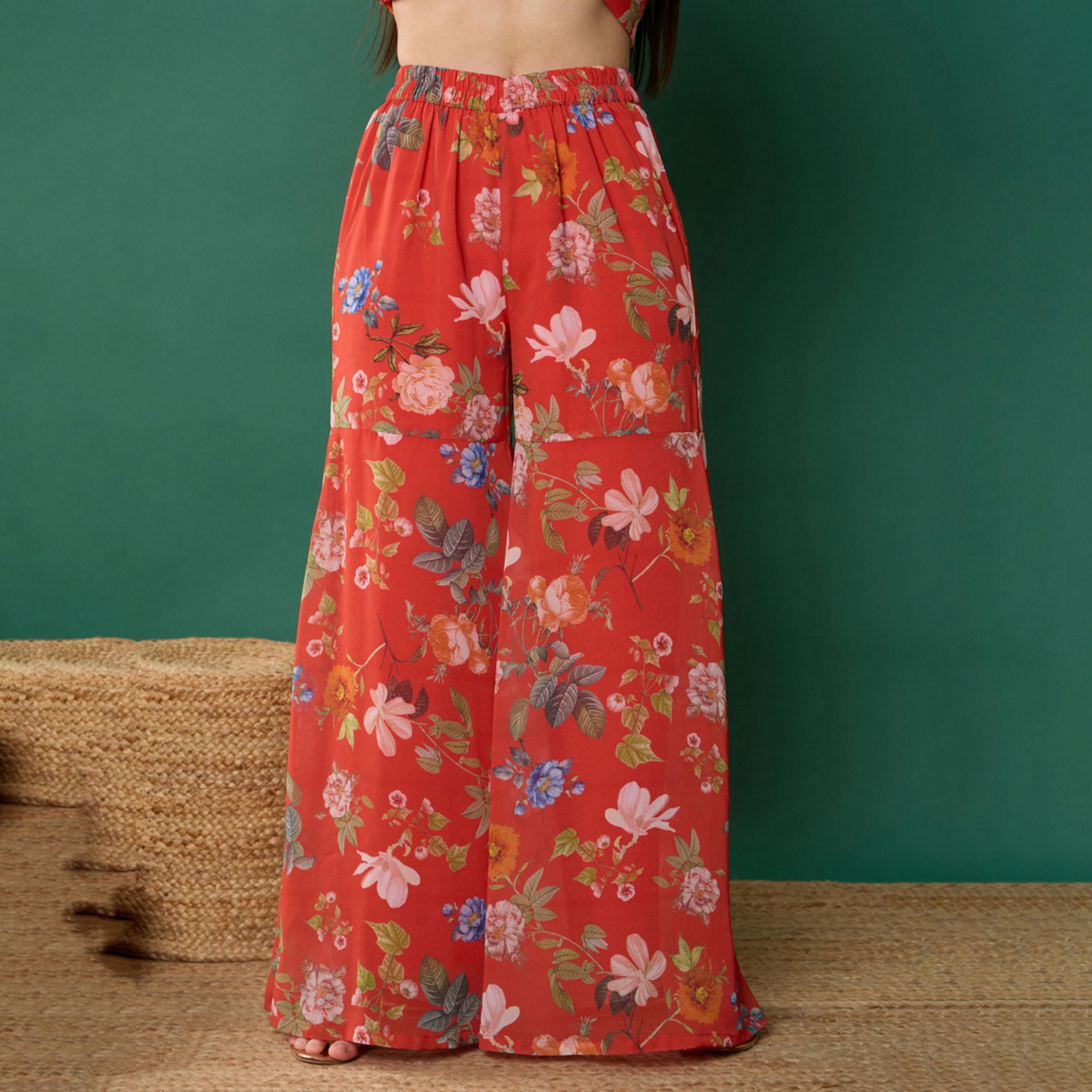 Noh-Voh X Styli Red Floral Peplum Top With Biased Flare Sharara-girls-clothing-setsandcoords-image-7