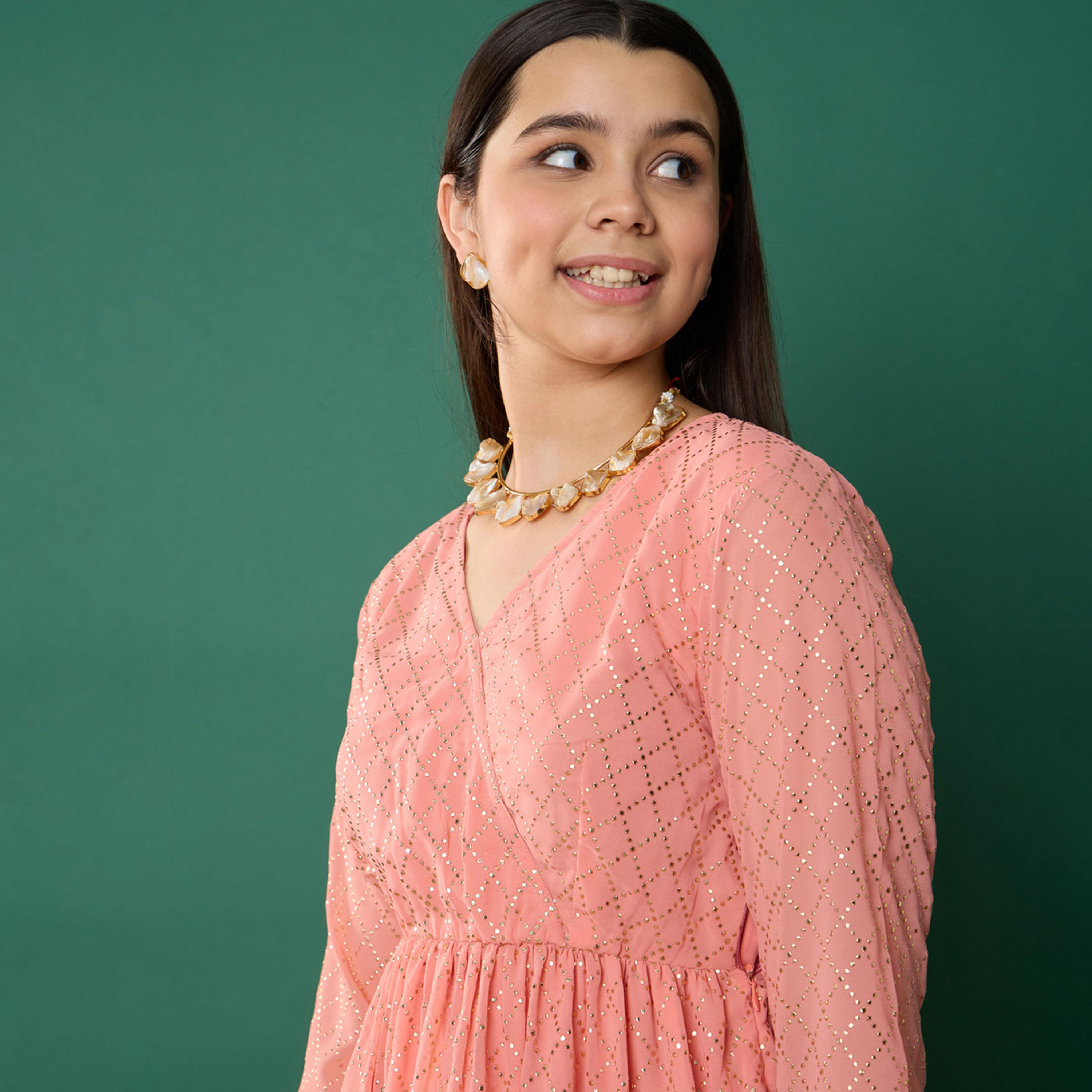 Noh-Voh X Styli Pink Mukesh Wrap Peplum Top With Palazzos-girls-clothing-setsandcoords-image-4