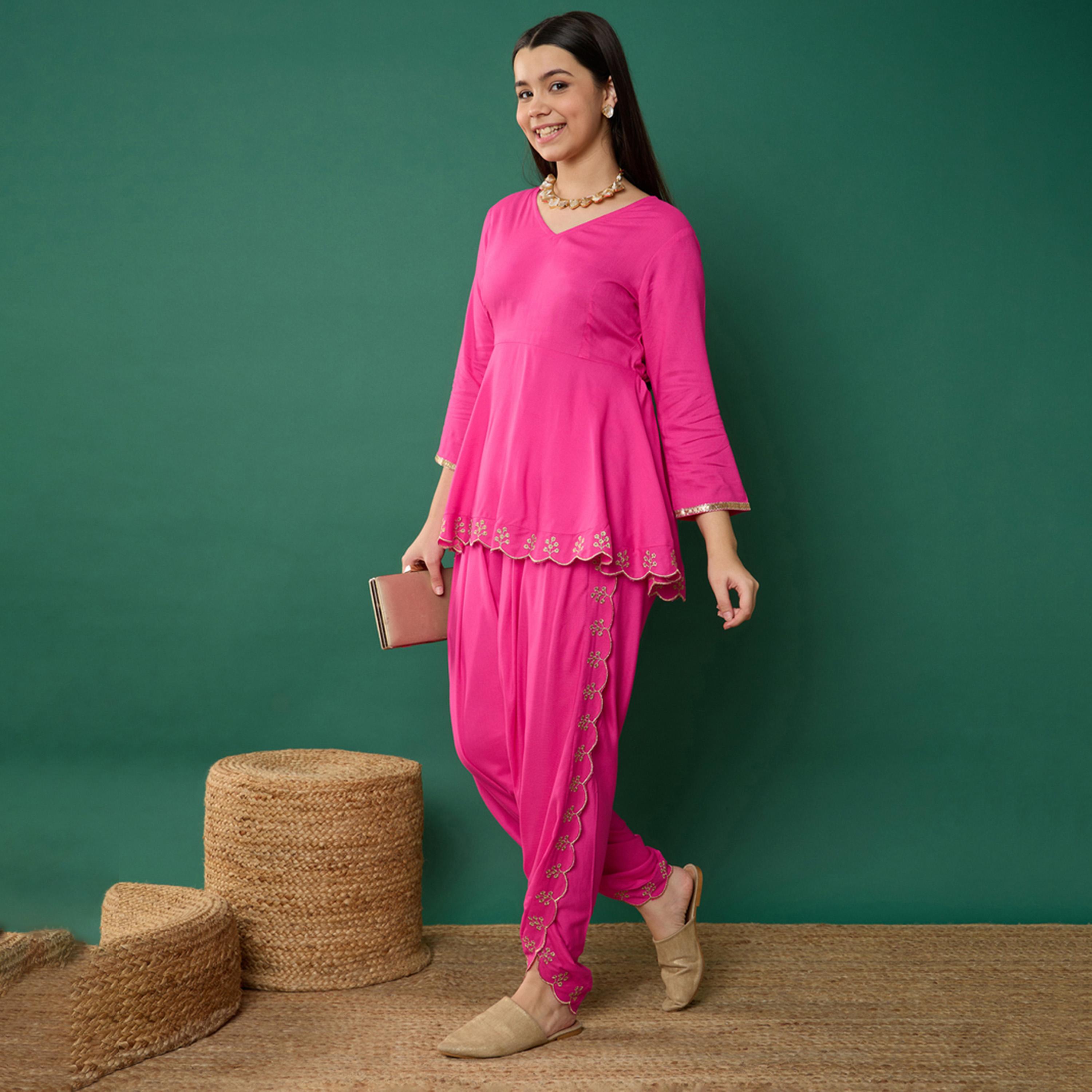 نوه-فوه × ستايلي - قميص فوشي سادة مع بنطال دوتي-girls-clothing-setsandcoords-image-3