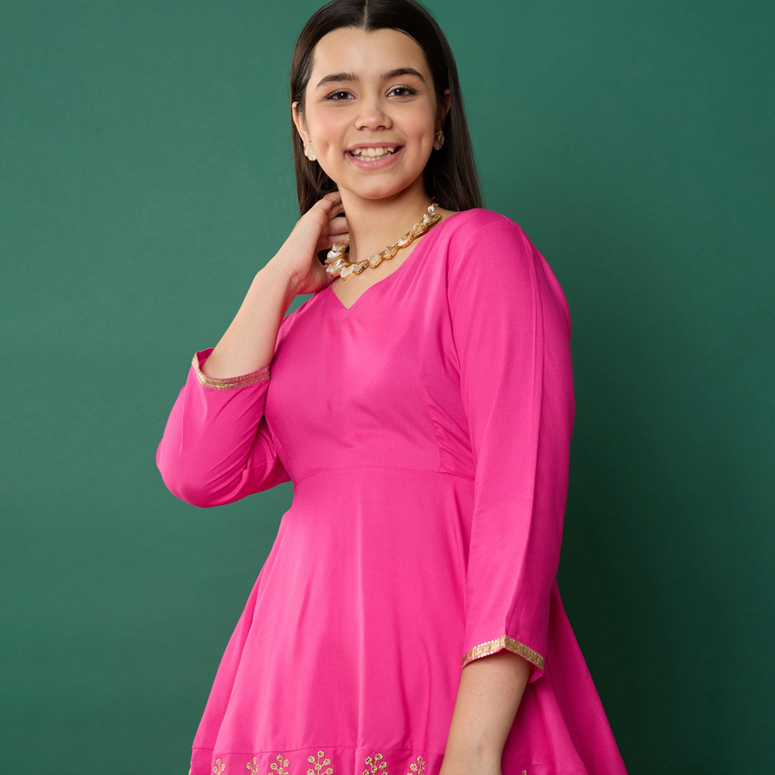 نوه-فوه × ستايلي - قميص فوشي سادة مع بنطال دوتي-girls-clothing-setsandcoords-image-4