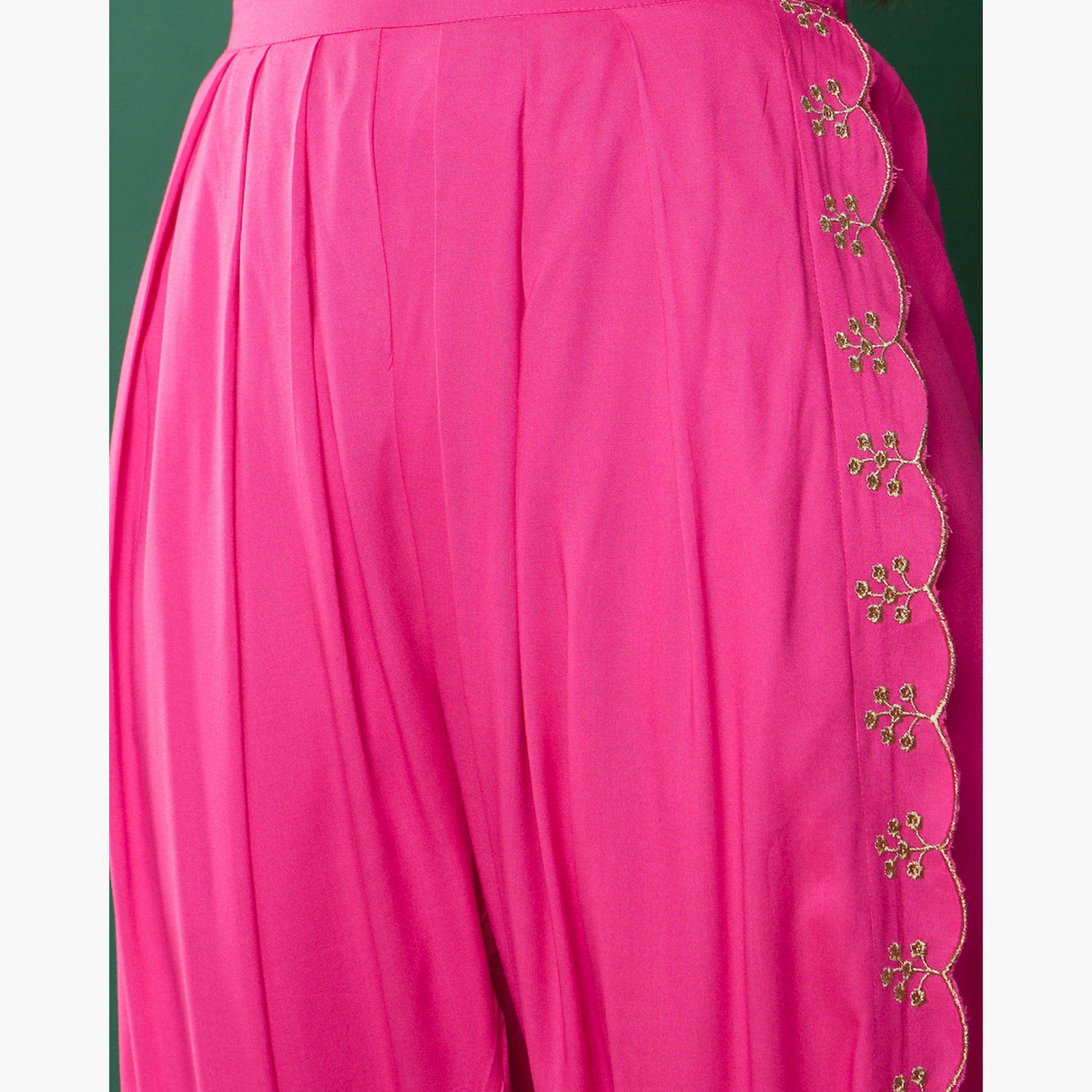 Noh-Voh X Styli Fuchsia Solid Peplum Top With Dhoti Pants-girls-clothing-setsandcoords-image-5