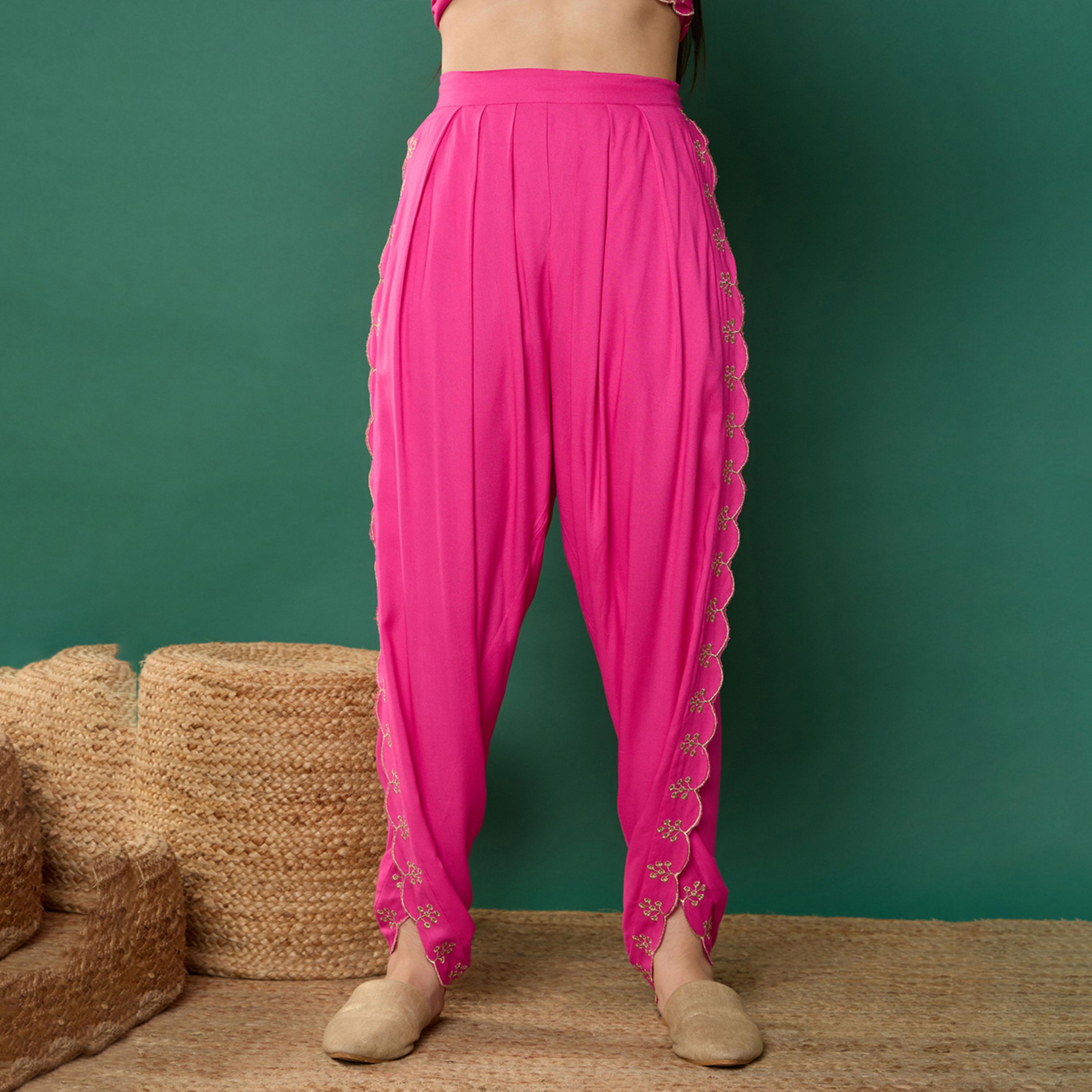 Noh-Voh X Styli Fuchsia Solid Peplum Top With Dhoti Pants-girls-clothing-setsandcoords-image-7