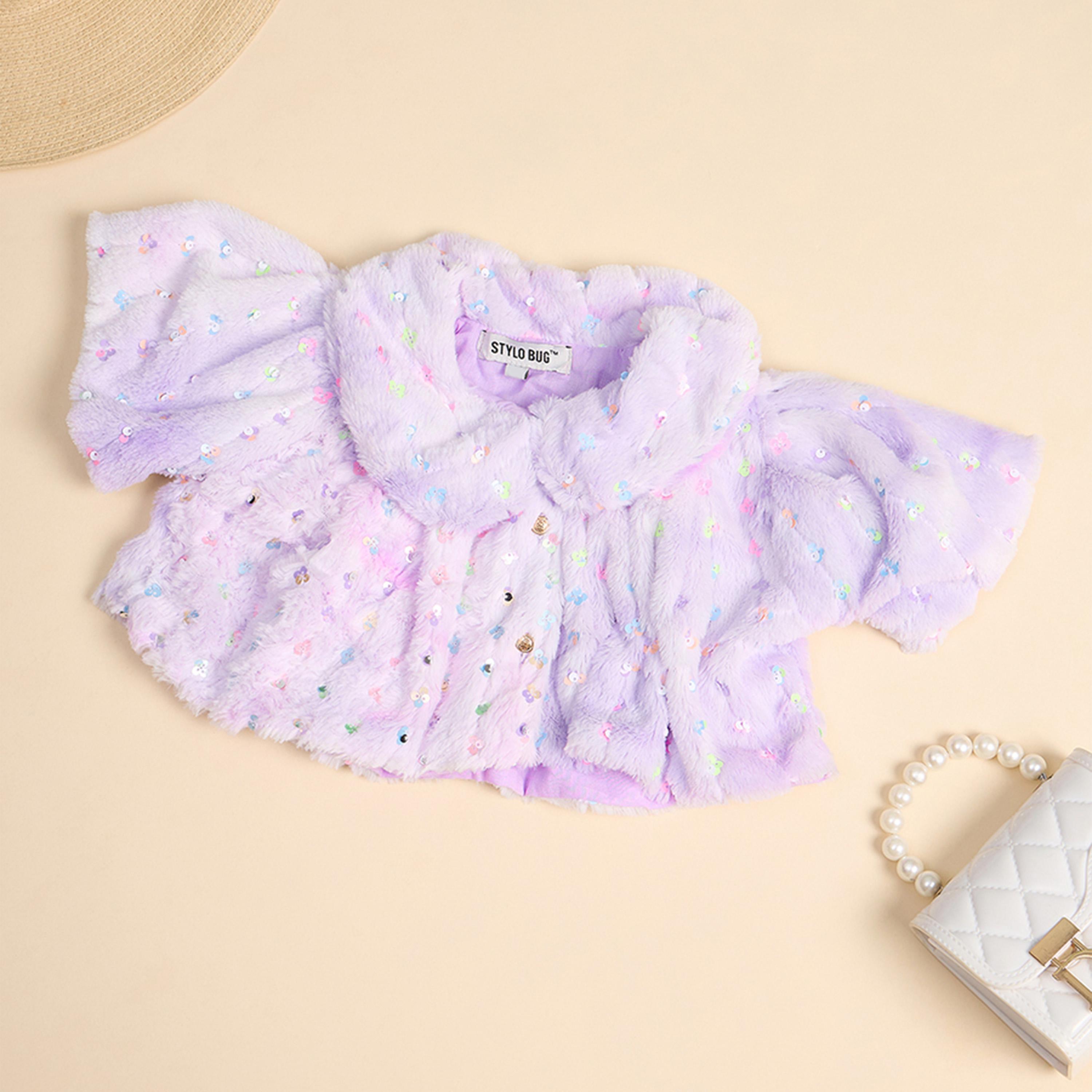 ستايلو باغ × ستايلي - سترة قصيرة مزينة بطول الخصر للبنات - أرجواني-girls-clothing-blousesandshirts-image-4