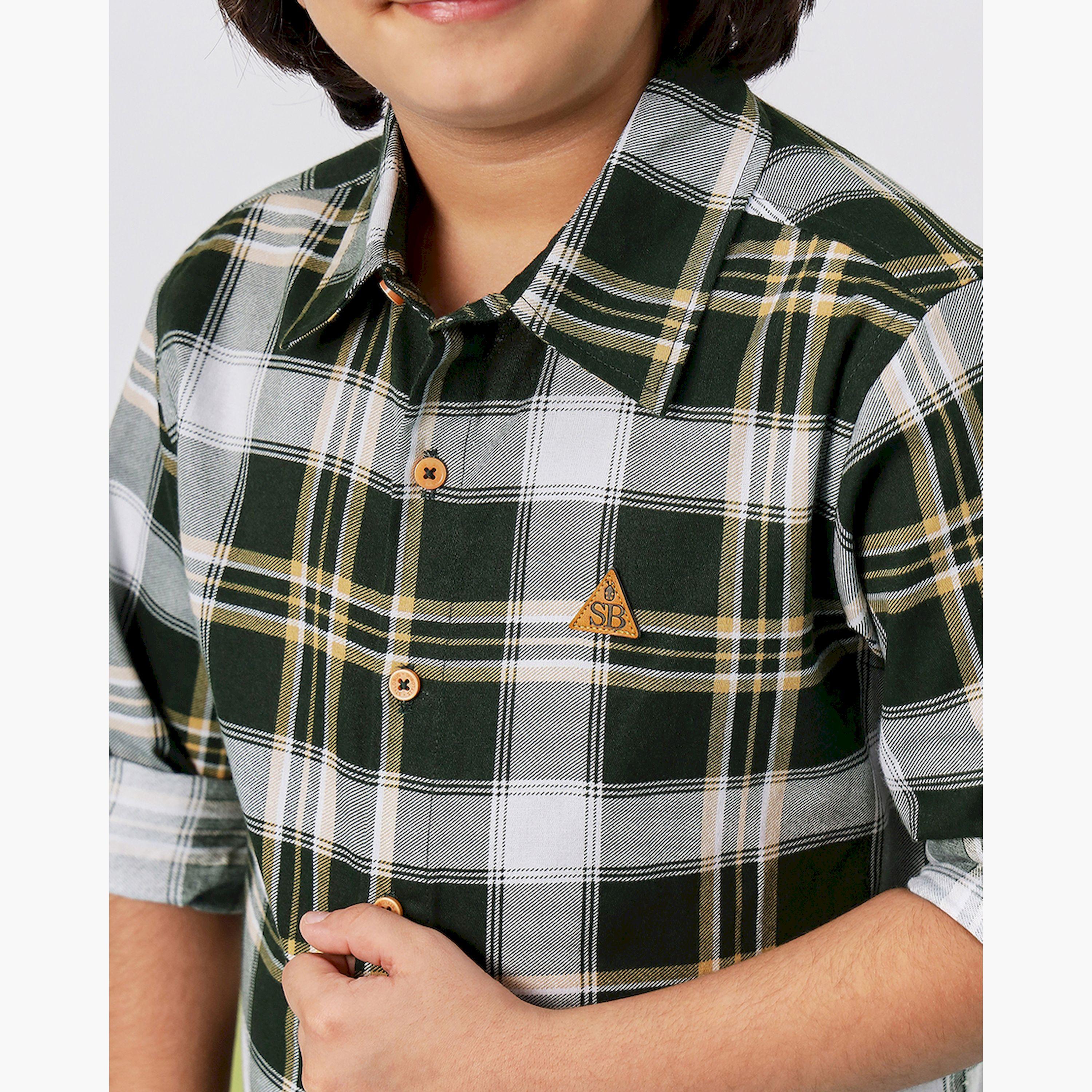 ستايلو باغ × ستايلي - قميص مطبوع بطول الورك للأولاد - أخضر-boys-clothing-shirts-image-5
