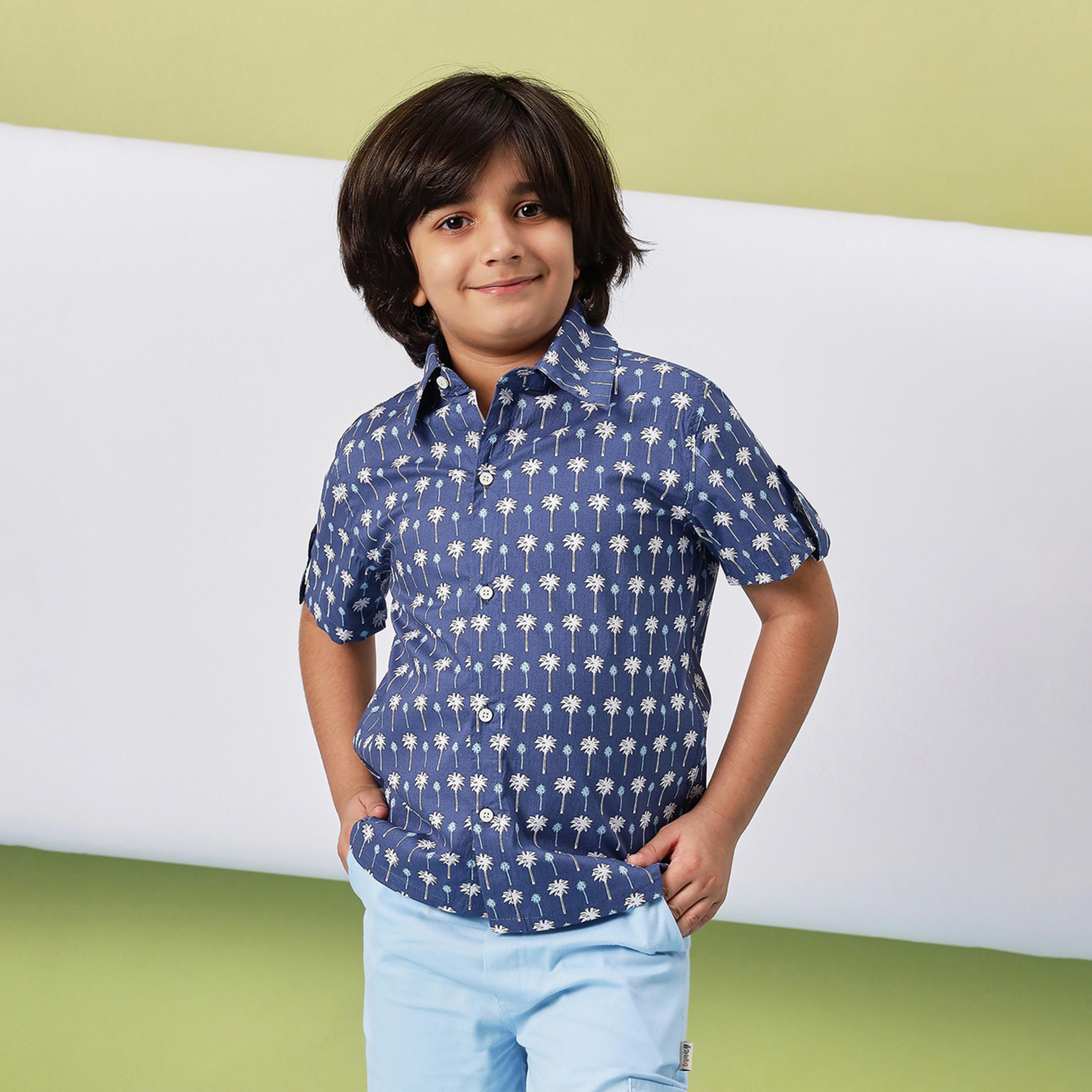 Stylo Bug X Styli Boys Mid Thigh Printed Shirts - Blue-boys-clothing-shirts-image-1