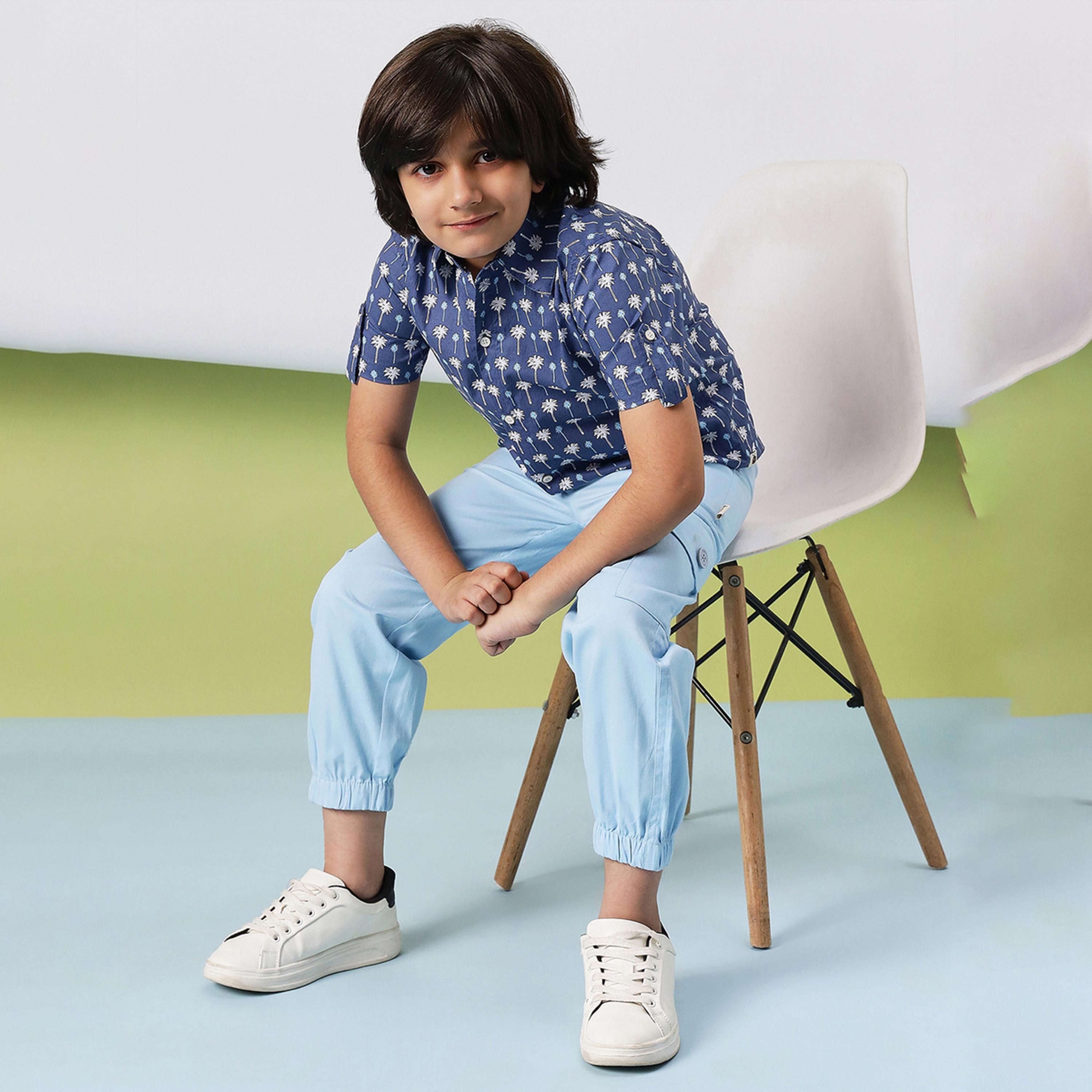 Stylo Bug X Styli Boys Mid Thigh Printed Shirts - Blue-boys-clothing-shirts-image-2