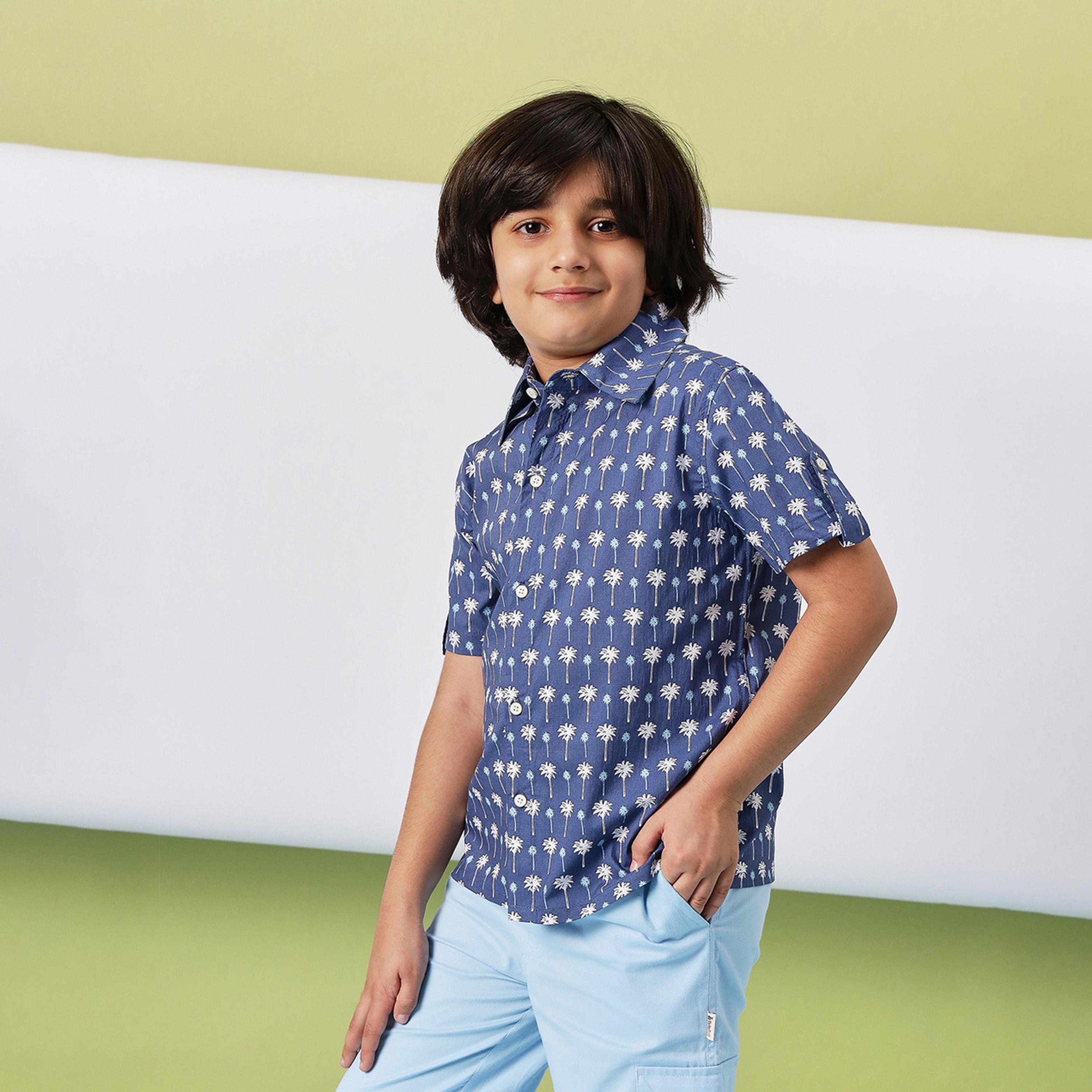 ستايلو باغ × ستايلي - قميص مطبوع بطول منتصف الفخذ للأولاد - أزرق-boys-clothing-shirts-image-3