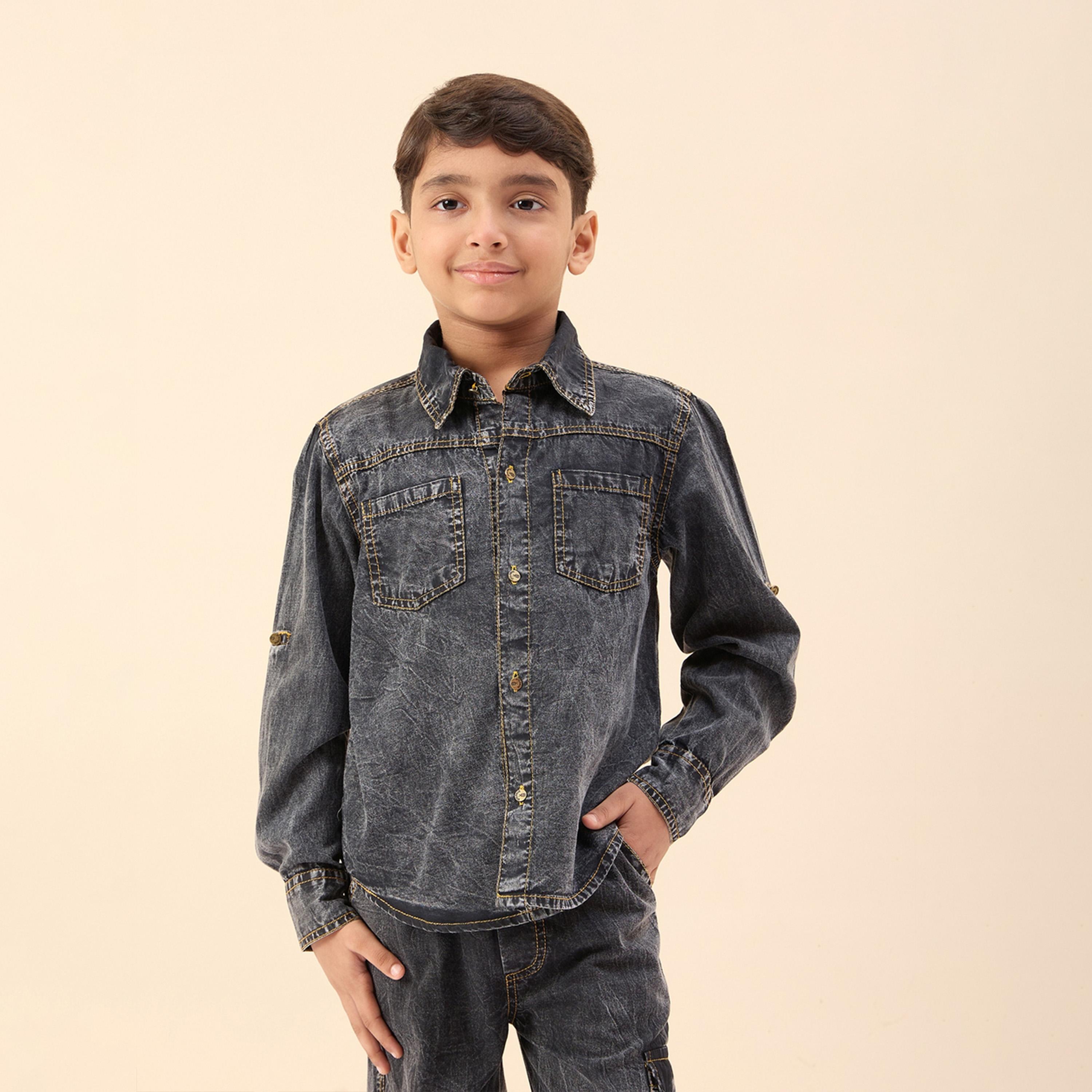Stylo Bug X Styli Boys Ankle Length Solid Shirts - Blue-boys-clothing-shirts-image-2
