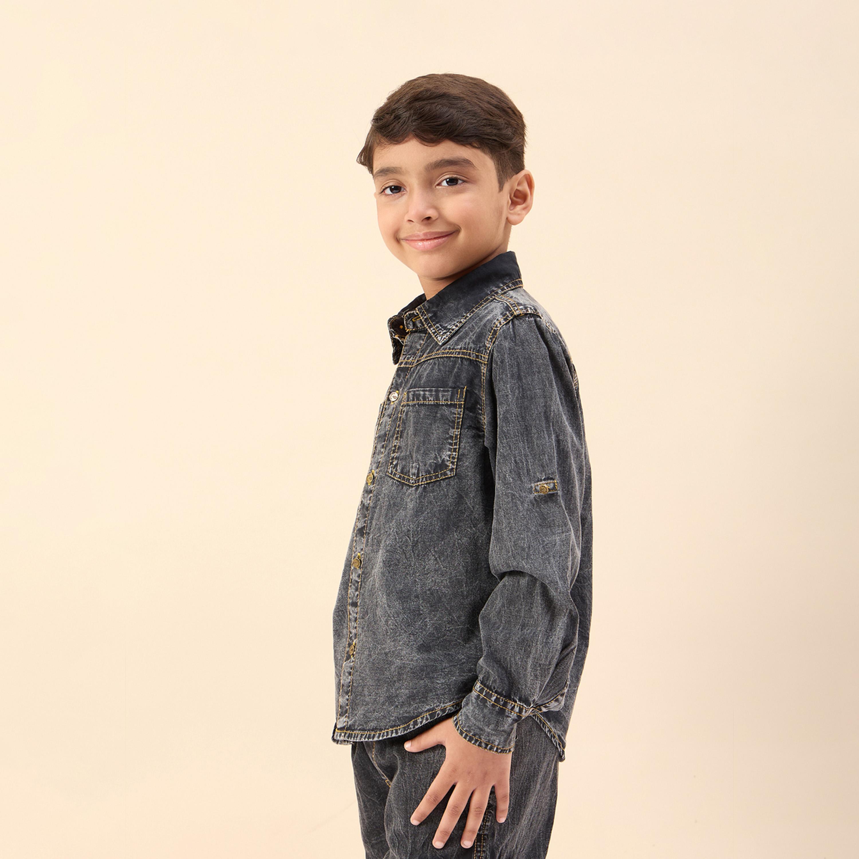 Stylo Bug X Styli Boys Ankle Length Solid Shirts - Blue-boys-clothing-shirts-image-3