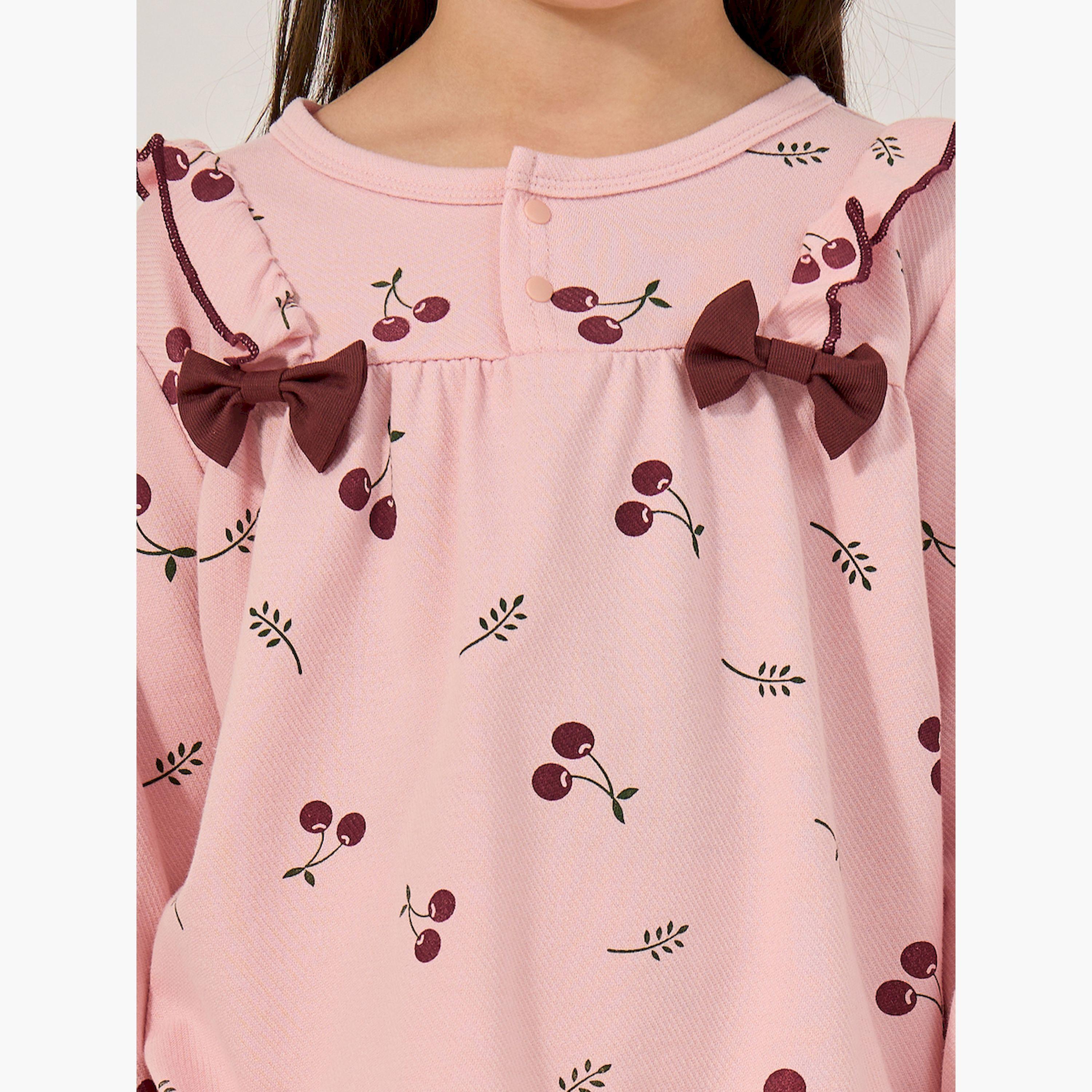 ستايلي - طقم بنطال بيجامة مع تي شيرت برقبة دائرية وطبعة كاملة-girls-clothing-nightwear-image-3