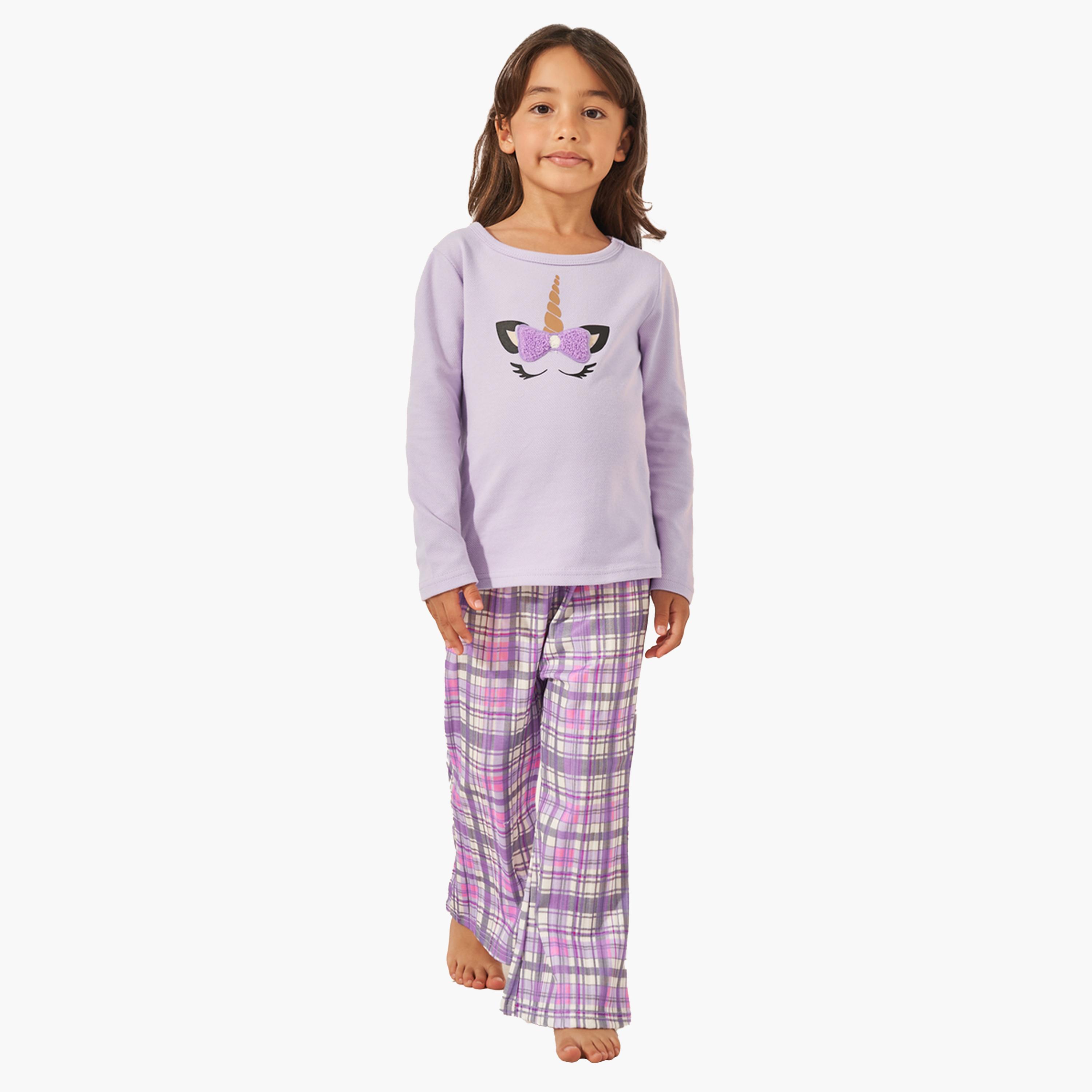 Styli Butterfly Print T-Shirt and Checked Pyjama Set-girls-clothing-nightwear-image-1