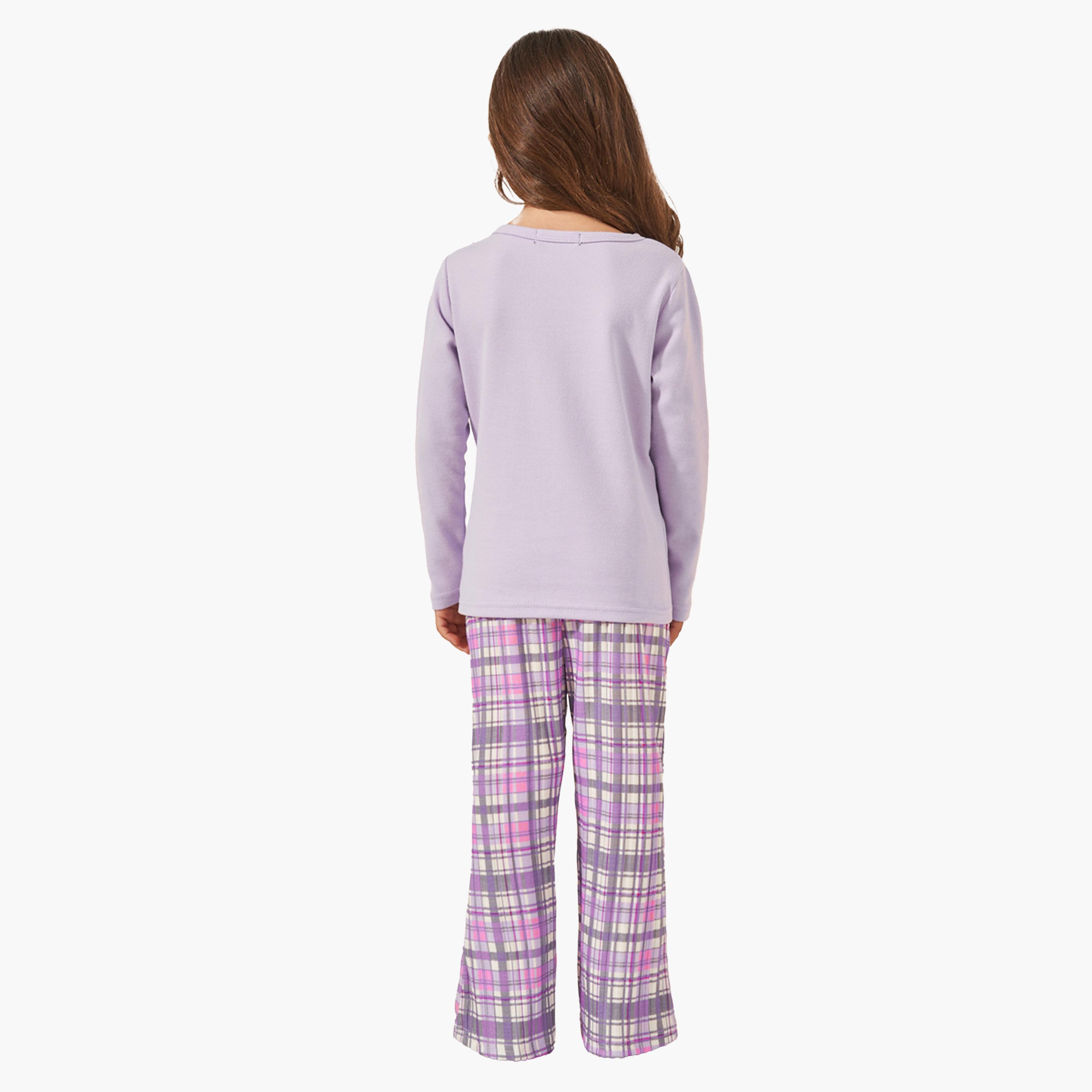Styli Butterfly Print T-Shirt and Checked Pyjama Set-girls-clothing-nightwear-image-5