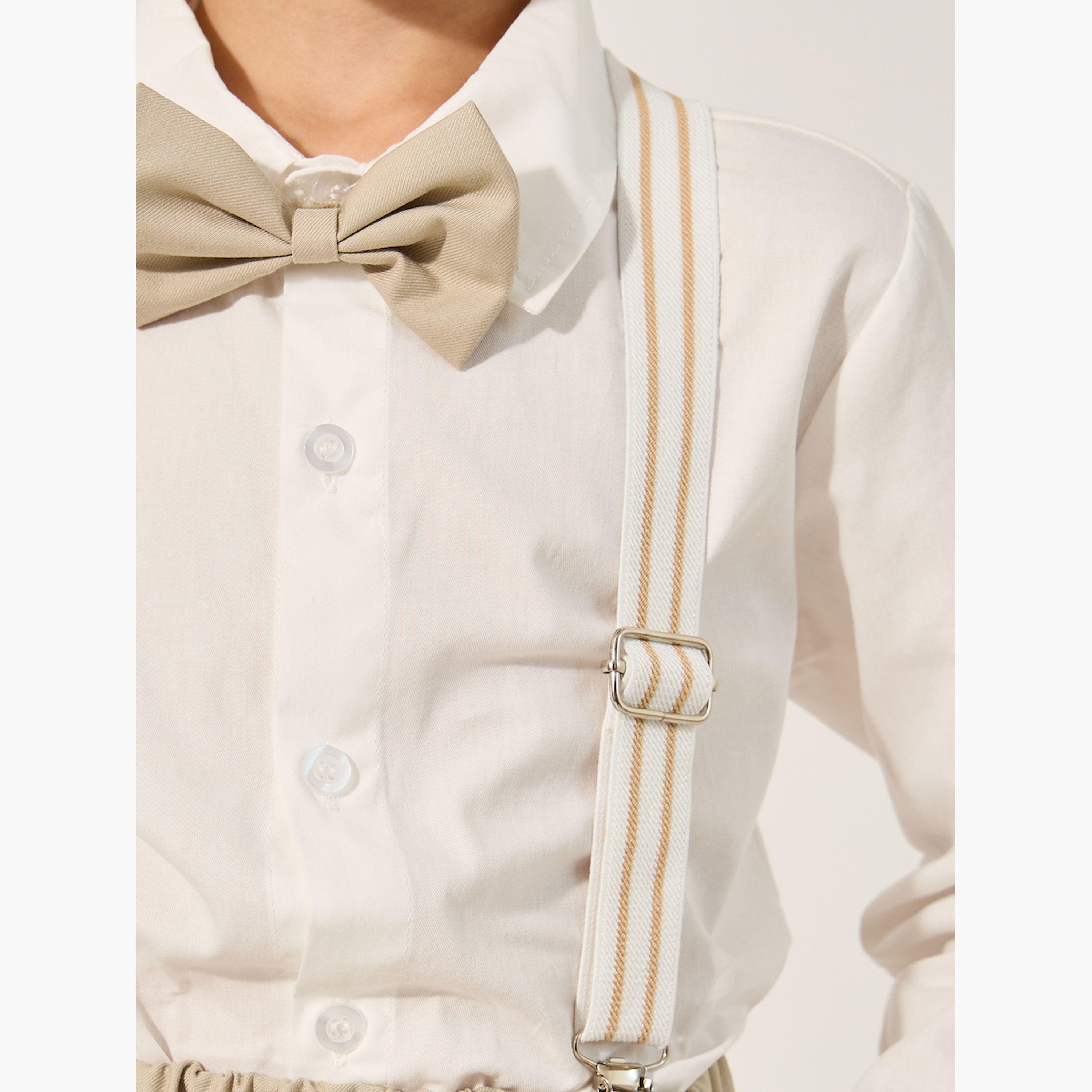 ستايلي -  طقم للأولاد الصغار، ٤ قطع: قميص، بنطال، فيونكة، وحمالات-boys-clothing-setsandcoords-image-4