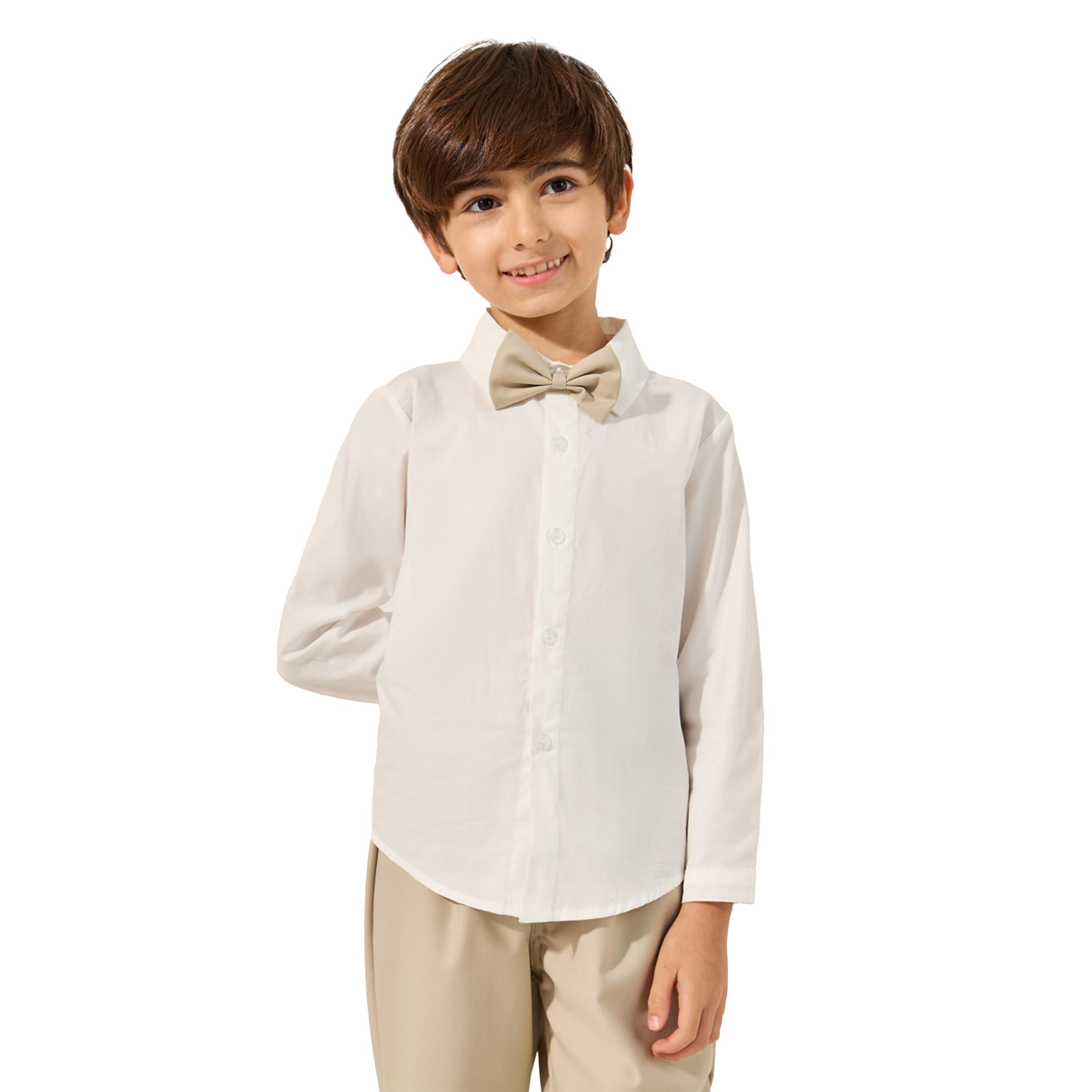 ستايلي -  طقم للأولاد الصغار، ٤ قطع: قميص، بنطال، فيونكة، وحمالات-boys-clothing-setsandcoords-image-6