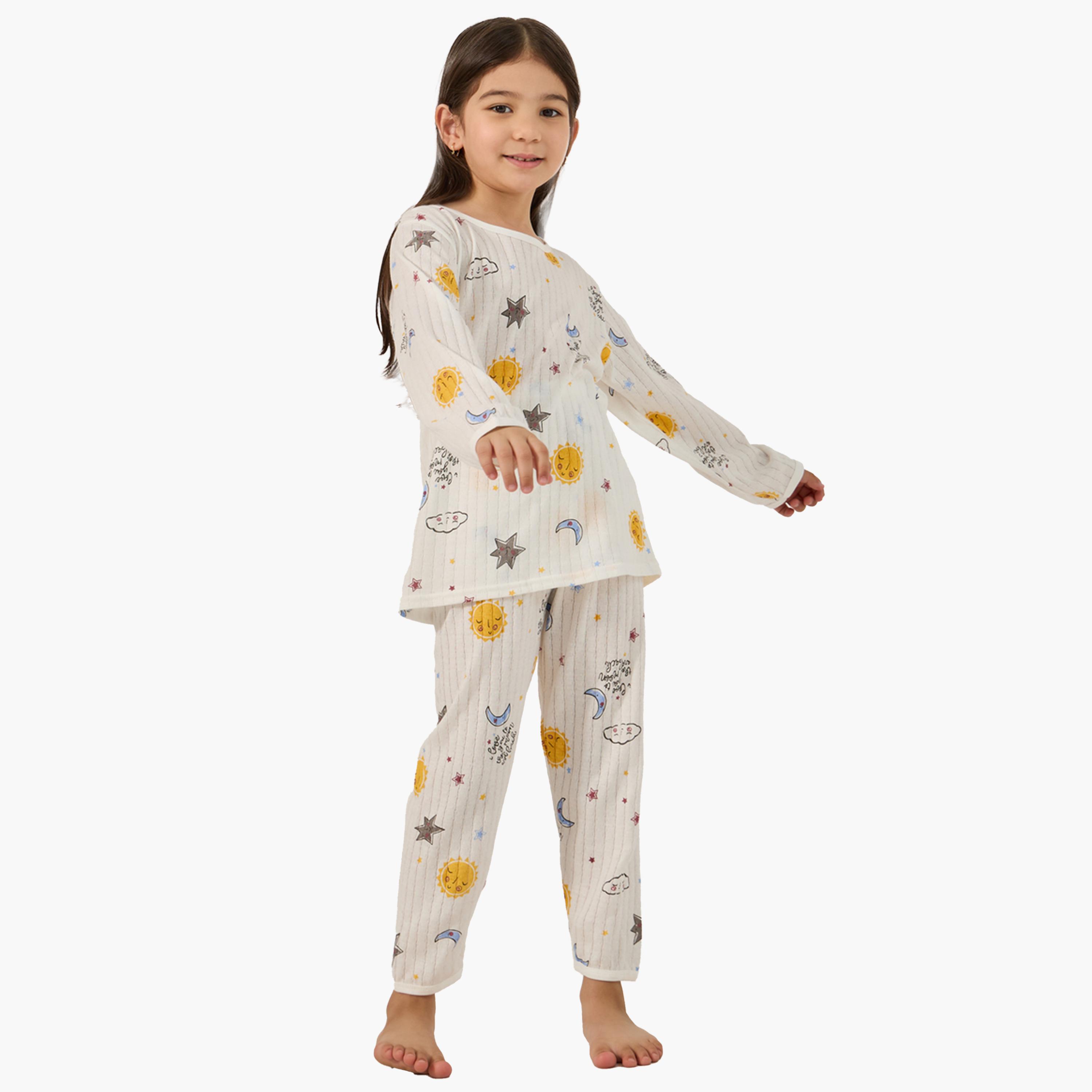 Styli All-Over Print Round Neck T-Shirt and Pyjama Set-girls-clothing-nightwear-image-1