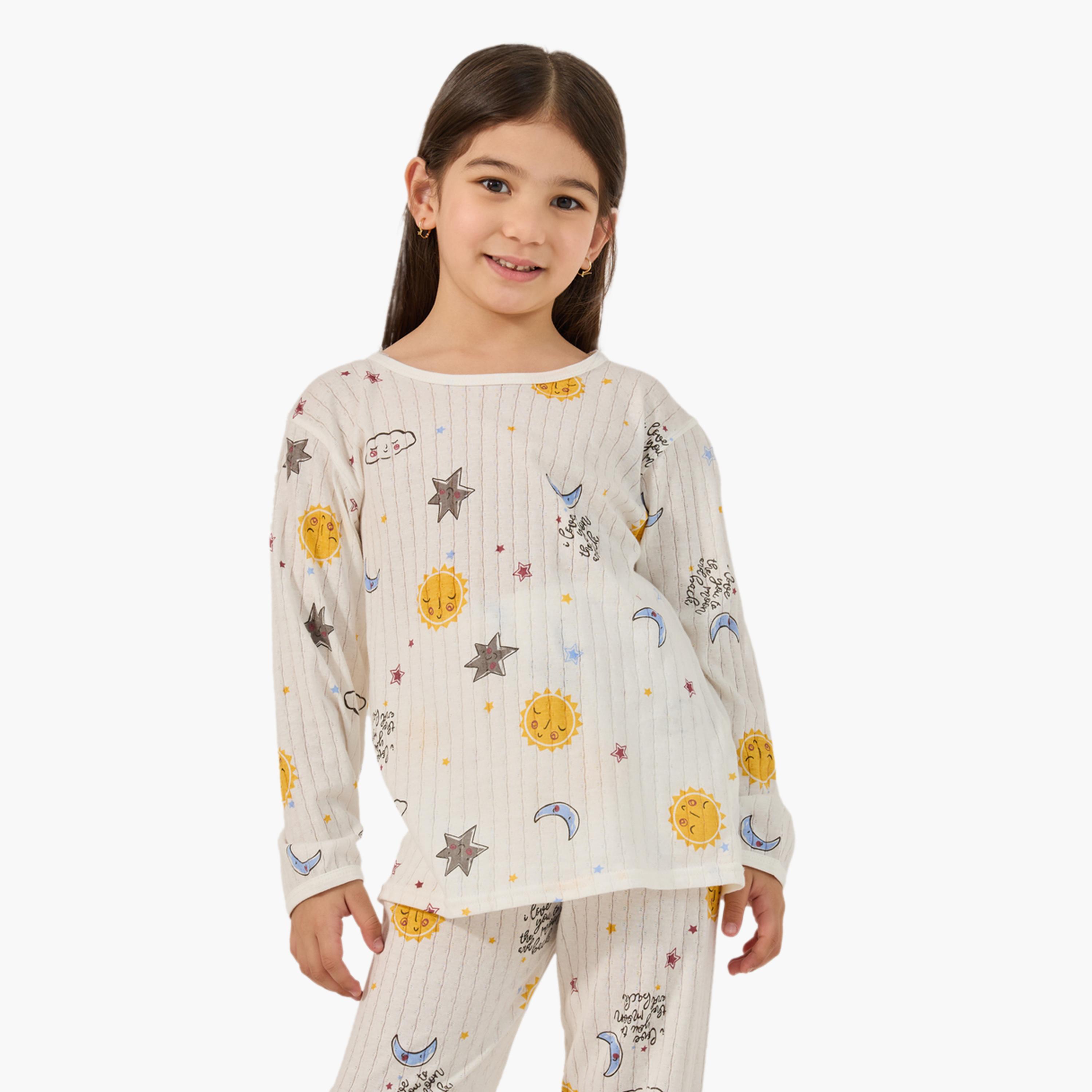 Styli All-Over Print Round Neck T-Shirt and Pyjama Set-girls-clothing-nightwear-image-2