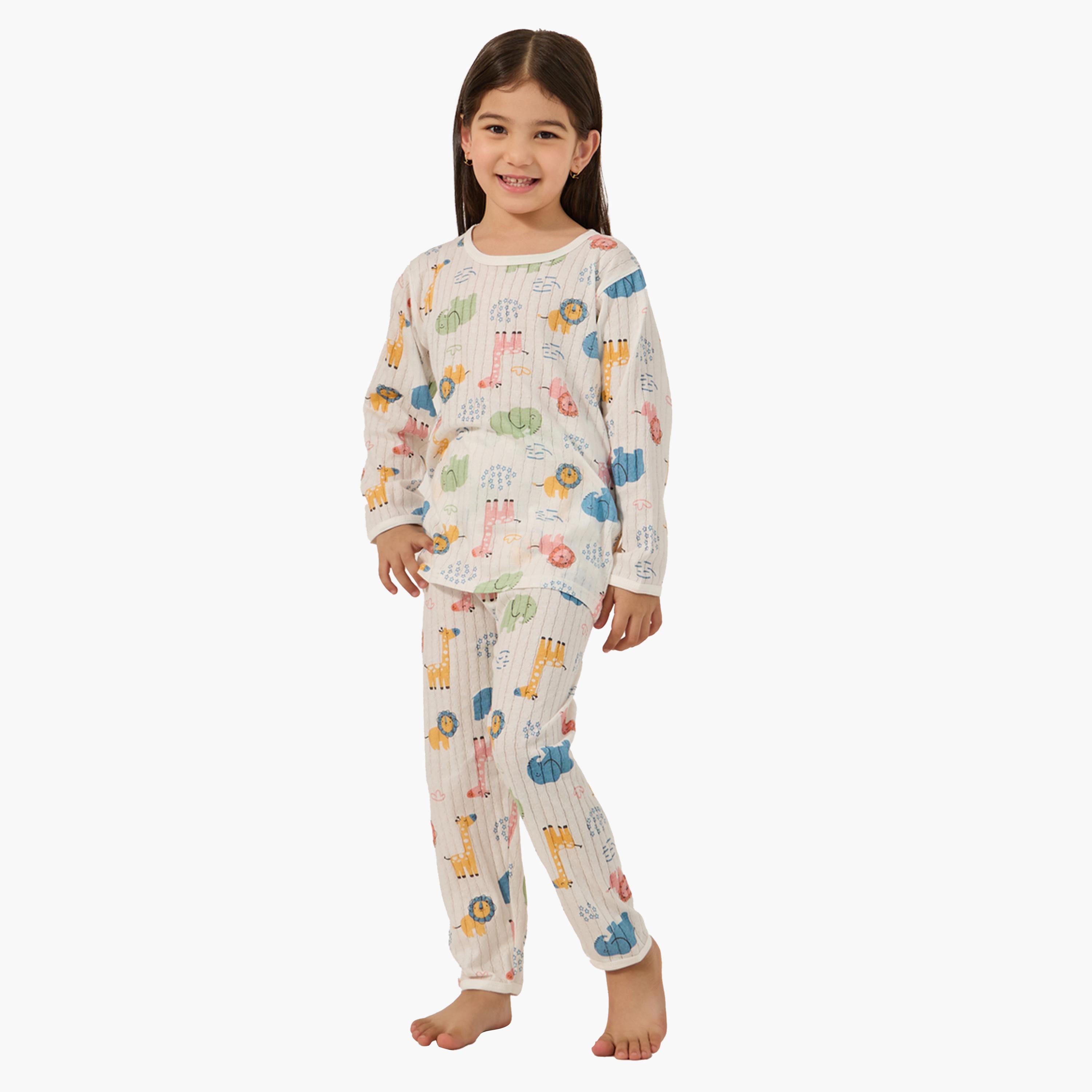 ستايلي-  بيجاما تي شيرت رقبة دائرية وطبعة كاملة-girls-clothing-nightwear-image-1