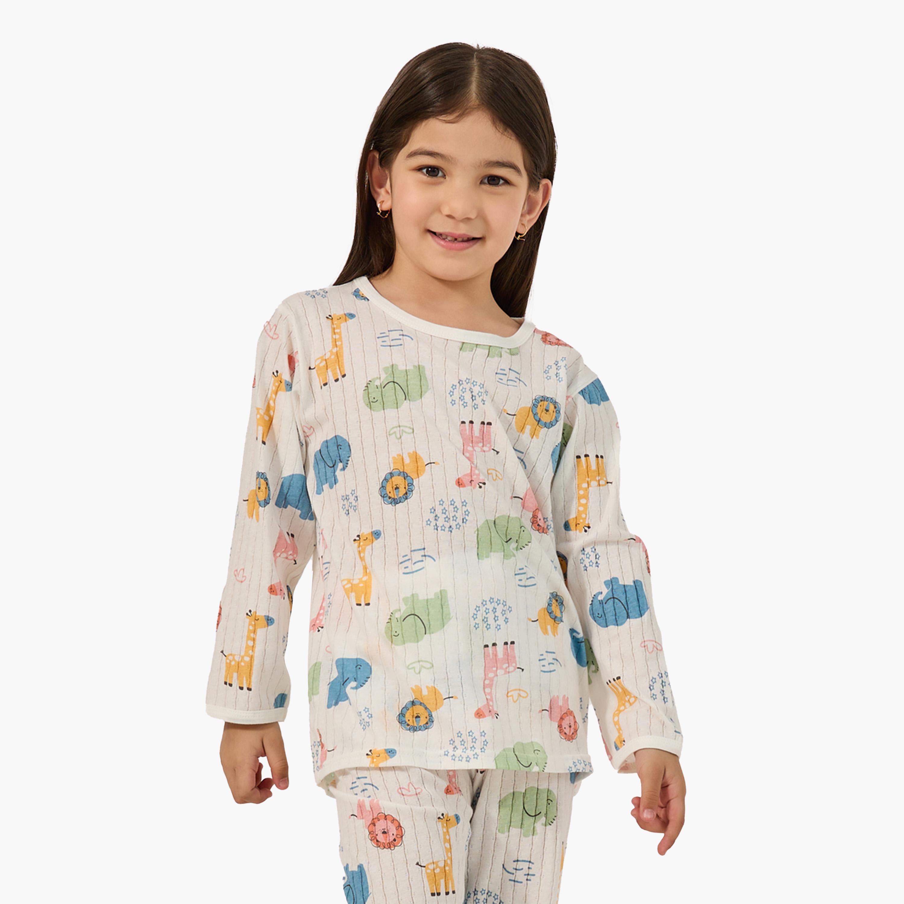 ستايلي-  بيجاما تي شيرت رقبة دائرية وطبعة كاملة-girls-clothing-nightwear-image-2