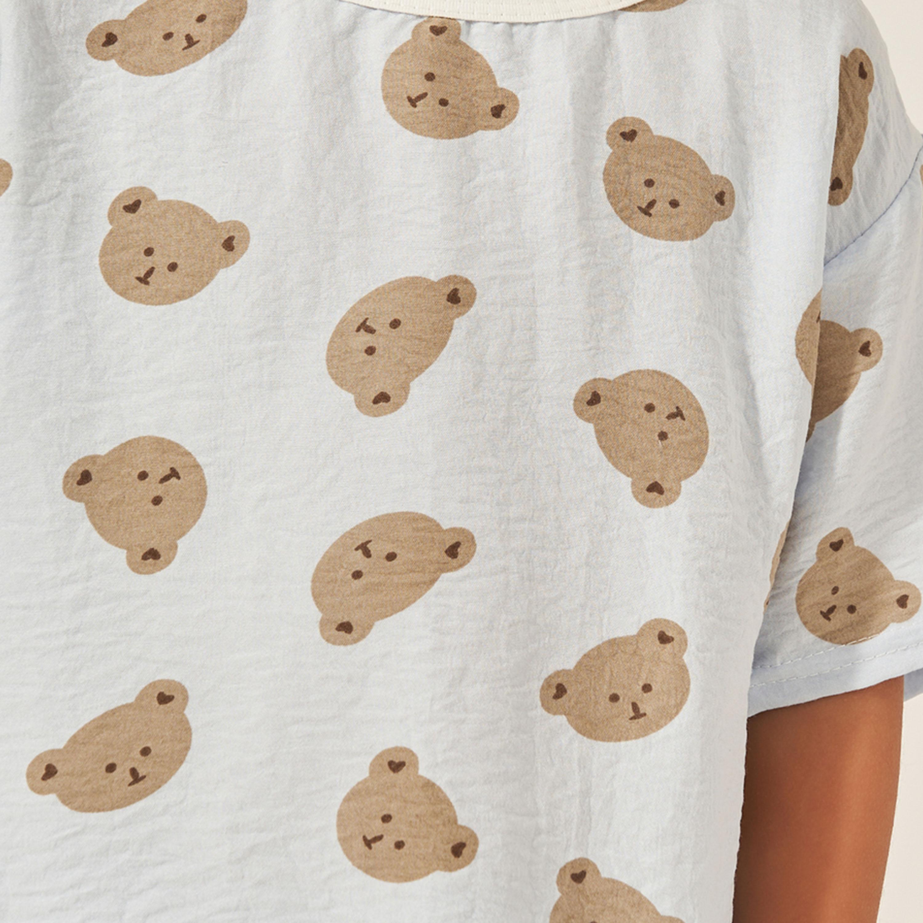 ستايلي - طقم تي شيرت وشورت قطني بطبعة دب-boys-clothing-nightwear-image-3
