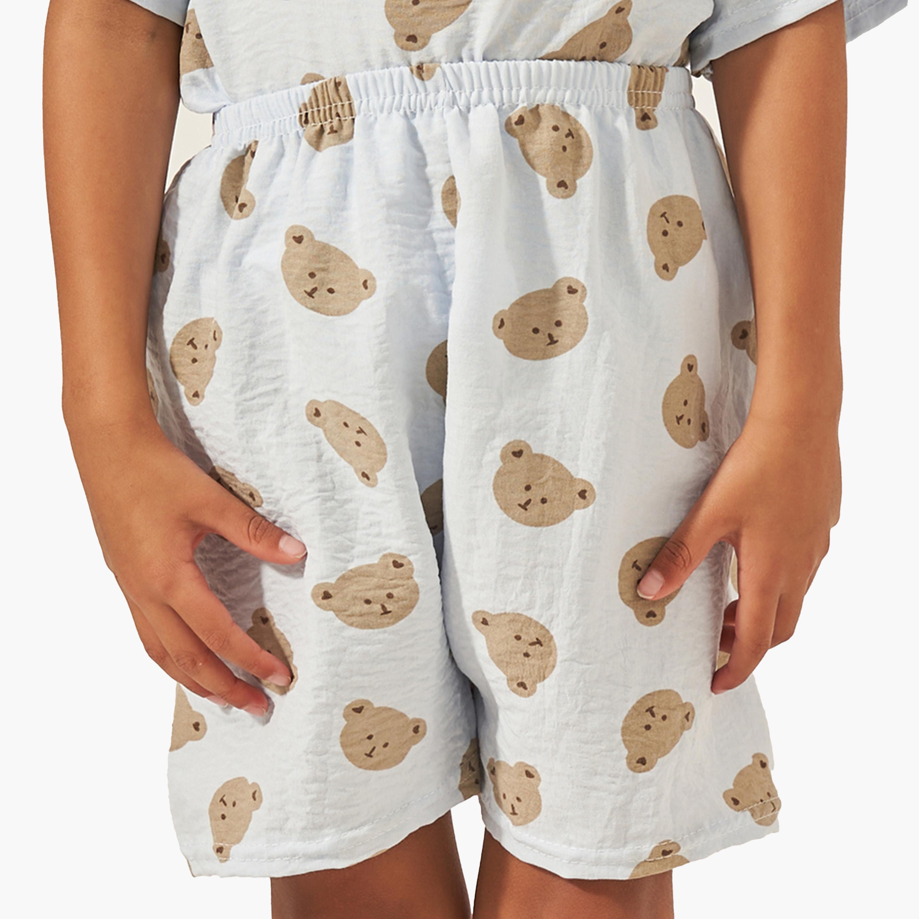 Styli Teddy Print Cotton T-Shirt and Shorts Set-boys-clothing-nightwear-image-4