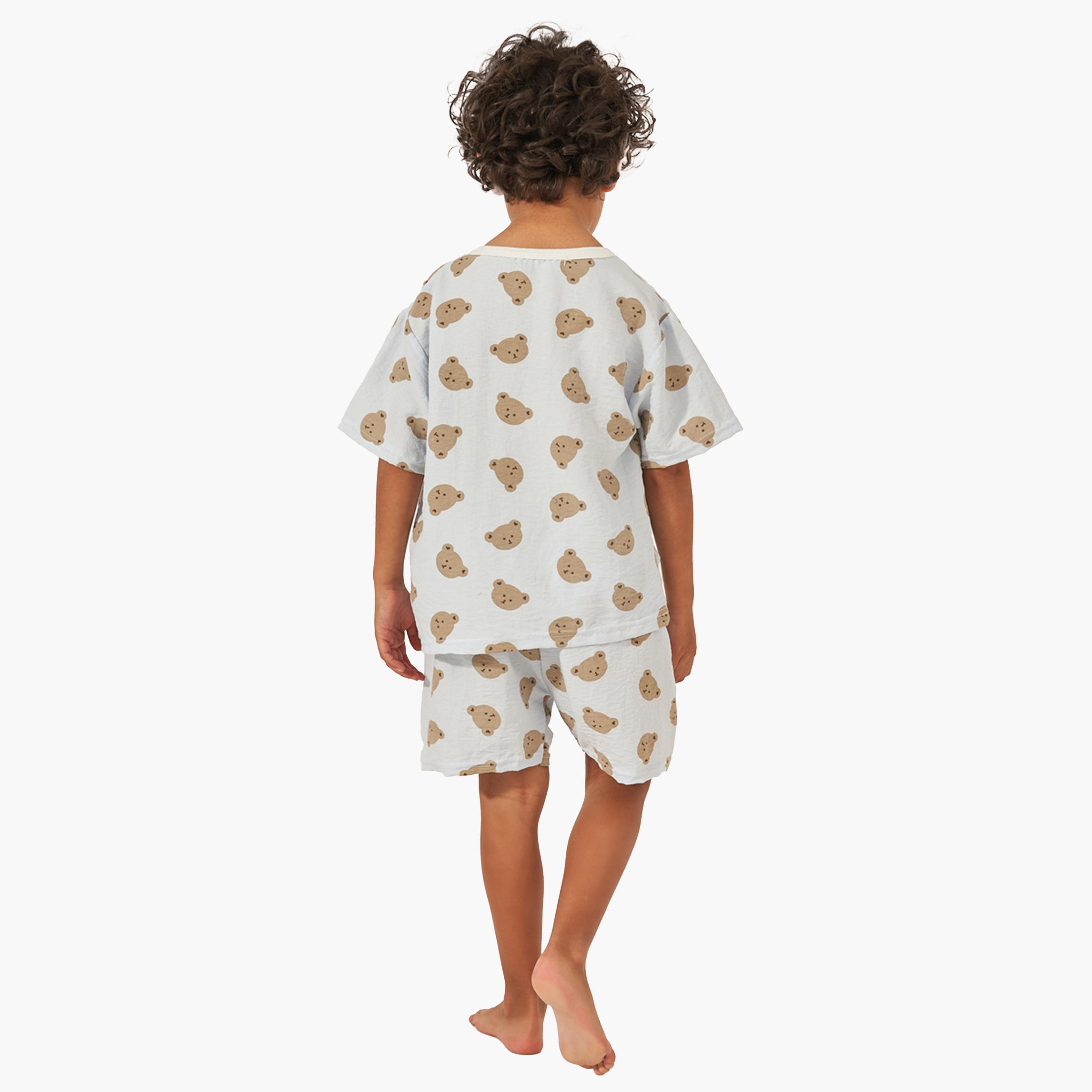 ستايلي - طقم تي شيرت وشورت قطني بطبعة دب-boys-clothing-nightwear-image-5