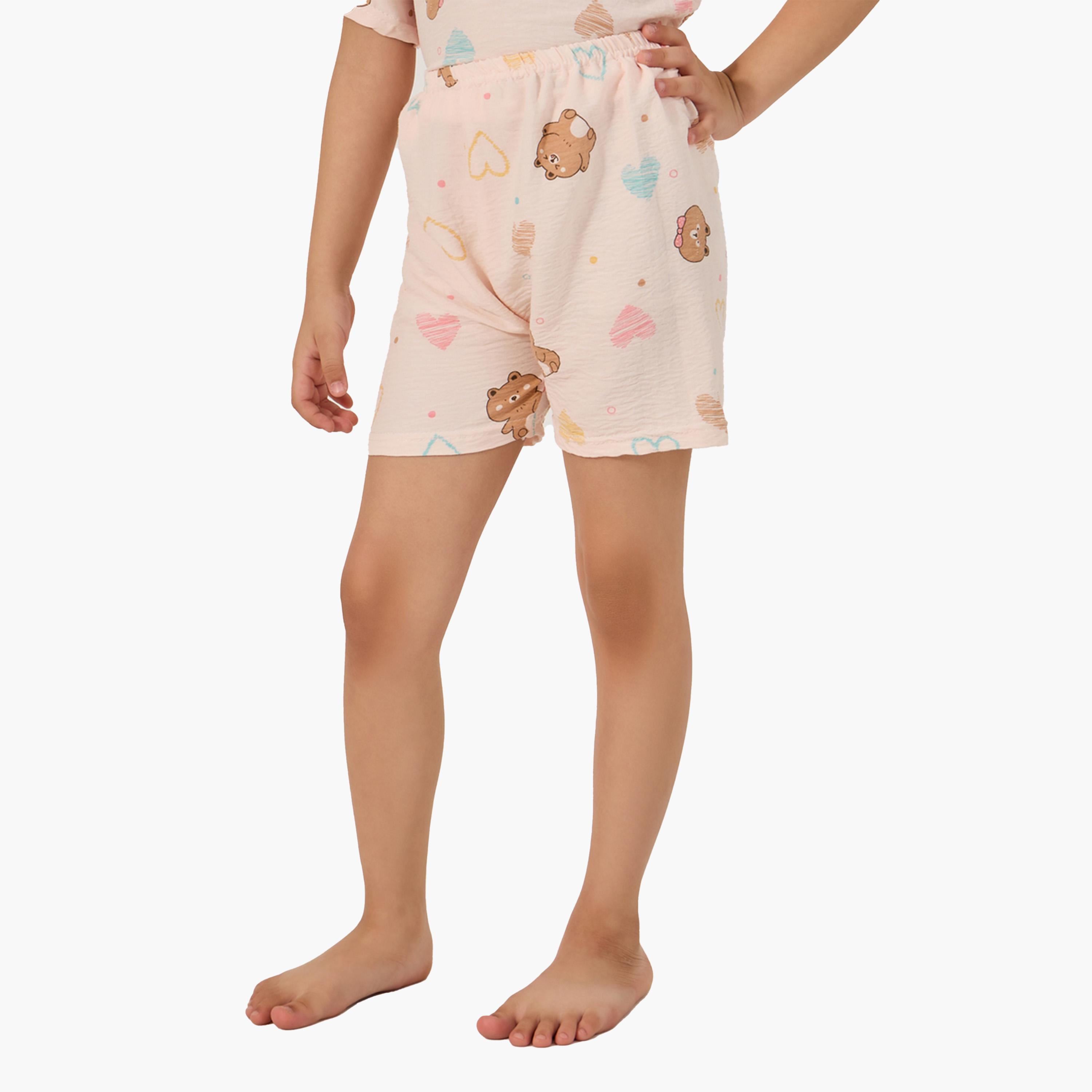 Styli All-Over Print Round Neck T-Shirt and Shorts Pyjama Set-girls-clothing-nightwear-image-4