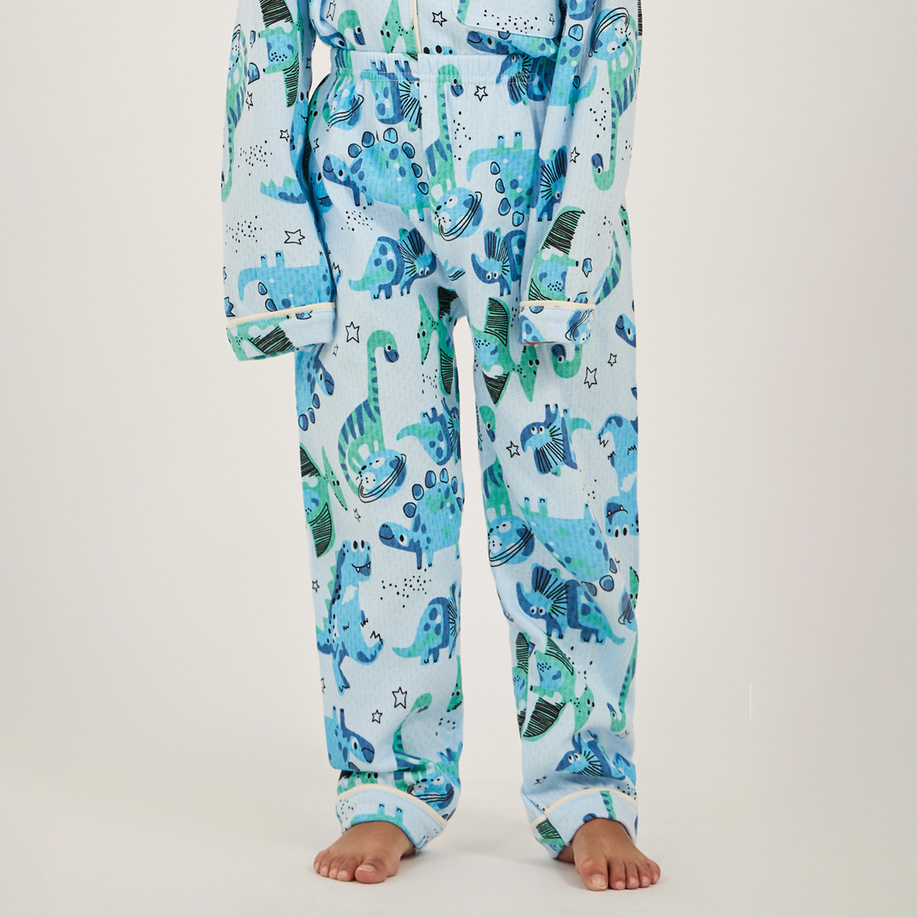 Styli Toddler Boys Dinosaur AOP Button Front PJ Set-boys-clothing-nightwear-image-3