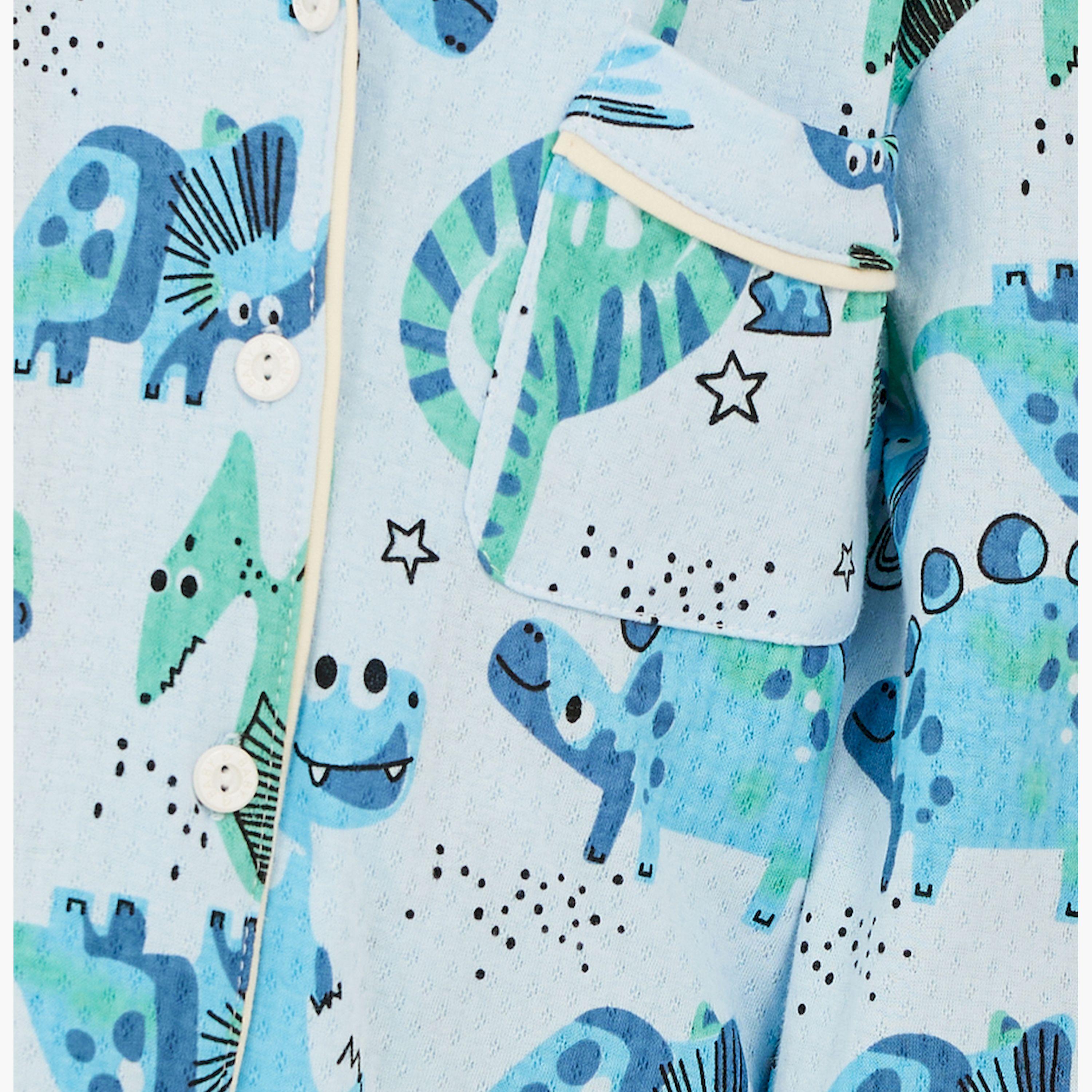ستايلي - طقم بيجامة للأطفال الصغار بطبعة ديناصور وأزرار أمامية-boys-clothing-nightwear-image-4