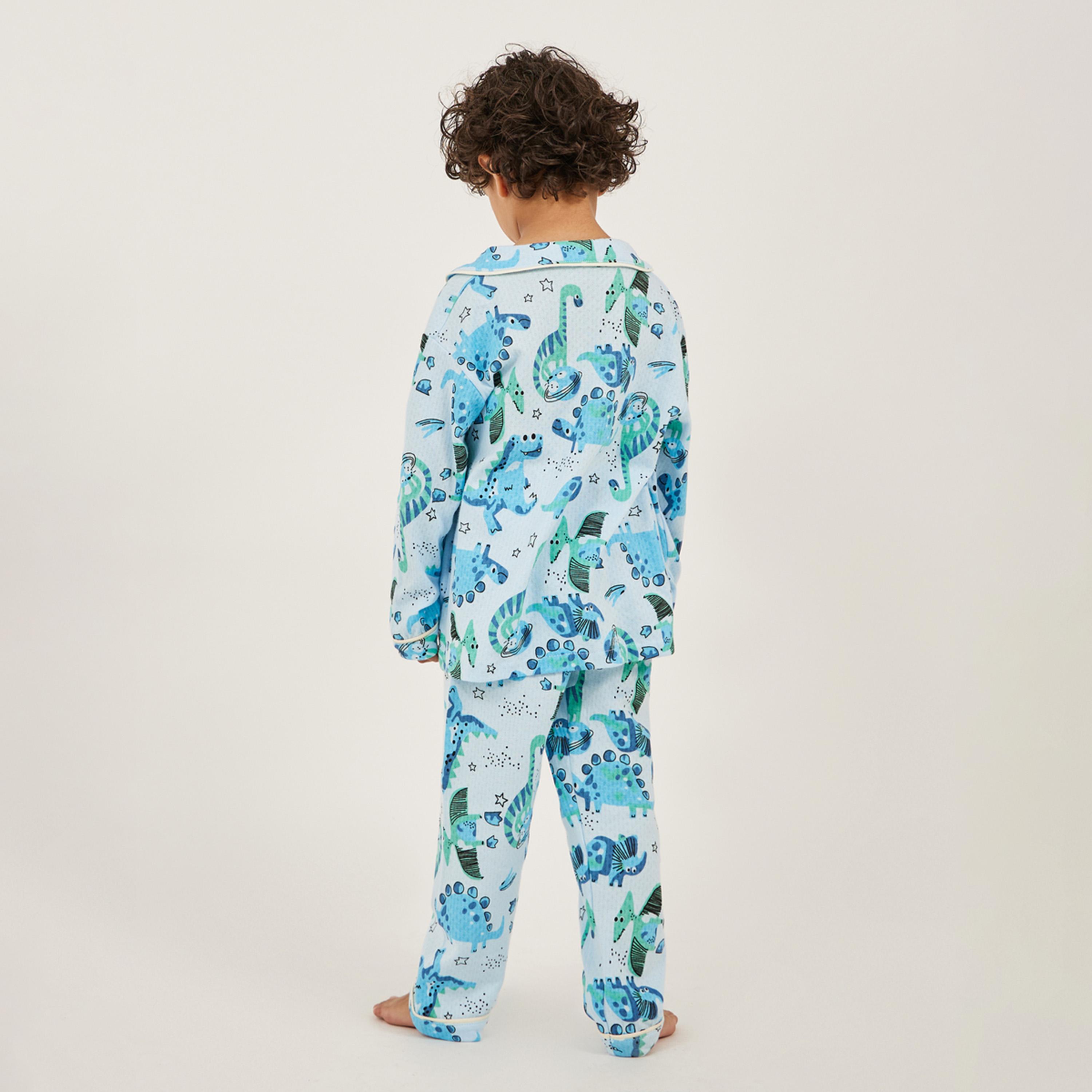 Styli Toddler Boys Dinosaur AOP Button Front PJ Set-boys-clothing-nightwear-image-5