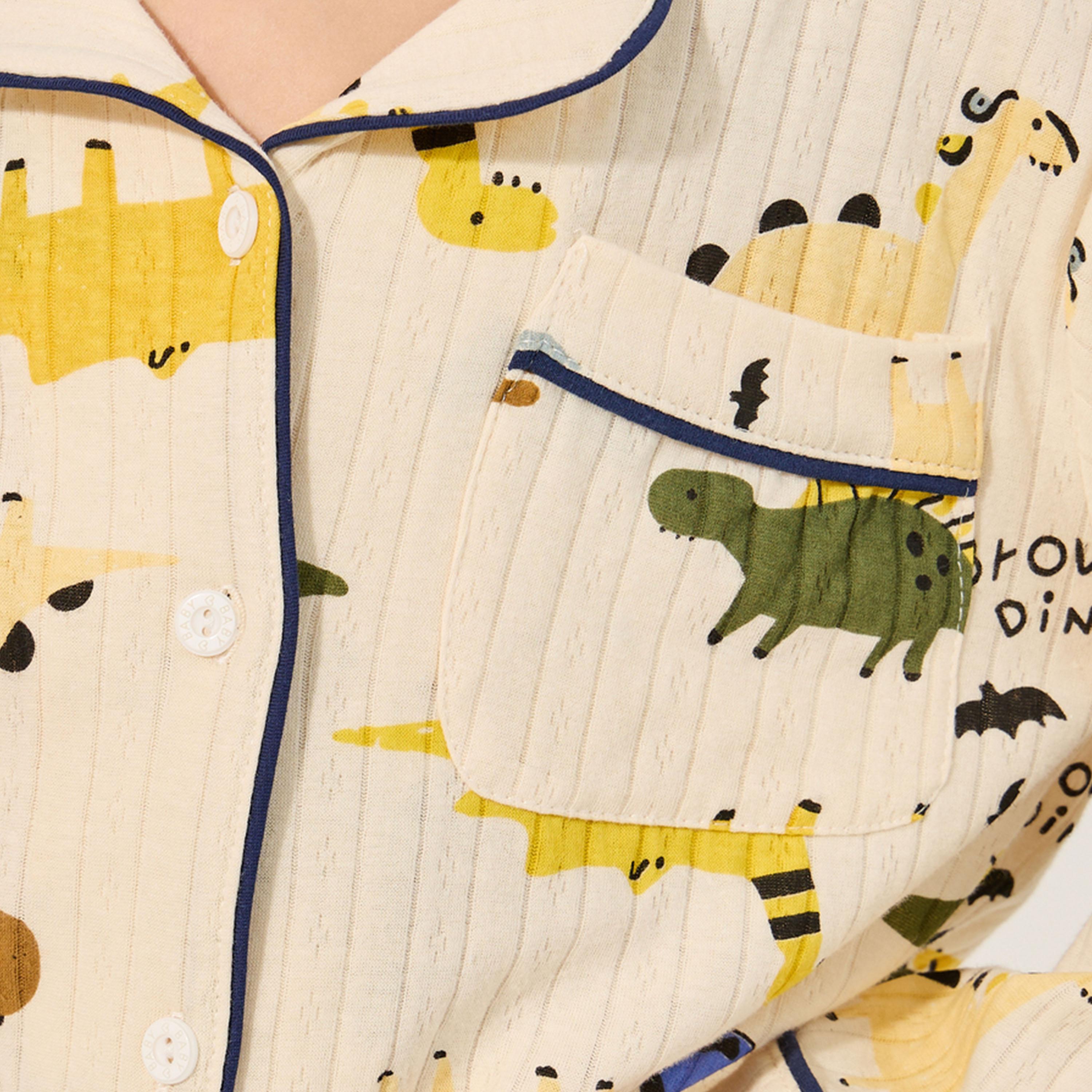 ستايلي-  طقم قميص مضلع بطبعة ديناصور بالكامل وبنطلون بيجاما-boys-clothing-nightwear-image-3