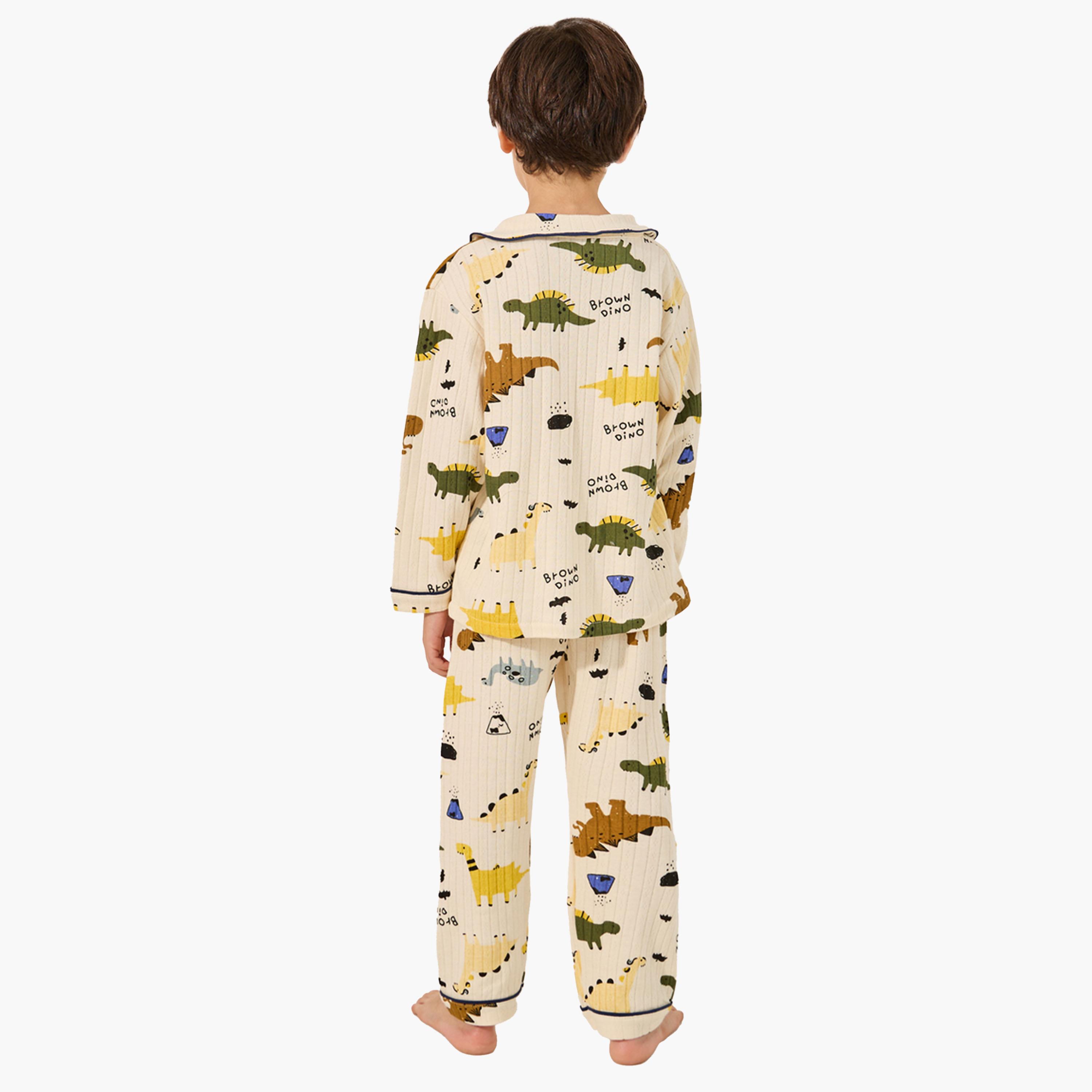 ستايلي-  طقم قميص مضلع بطبعة ديناصور بالكامل وبنطلون بيجاما-boys-clothing-nightwear-image-4
