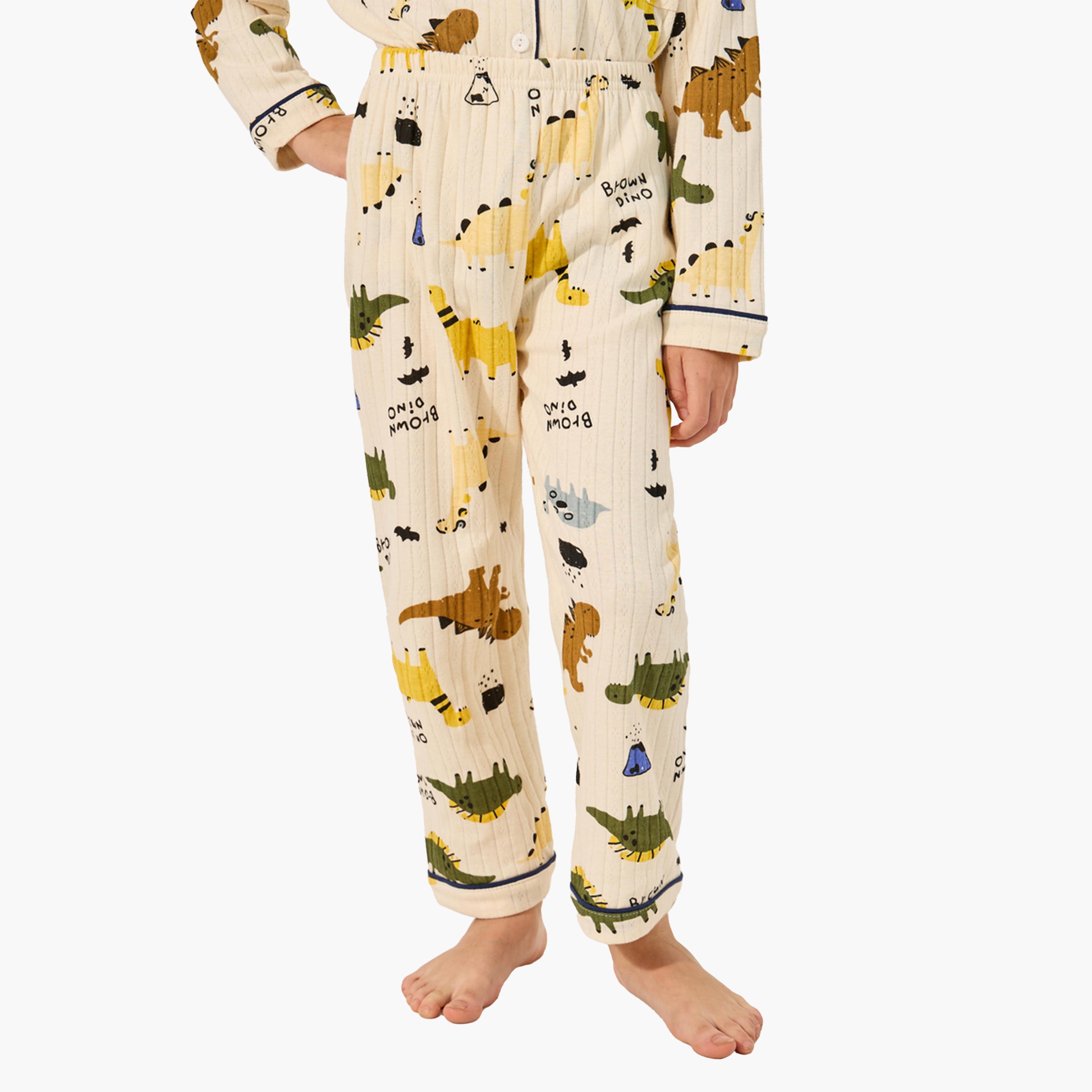 ستايلي-  طقم قميص مضلع بطبعة ديناصور بالكامل وبنطلون بيجاما-boys-clothing-nightwear-image-5