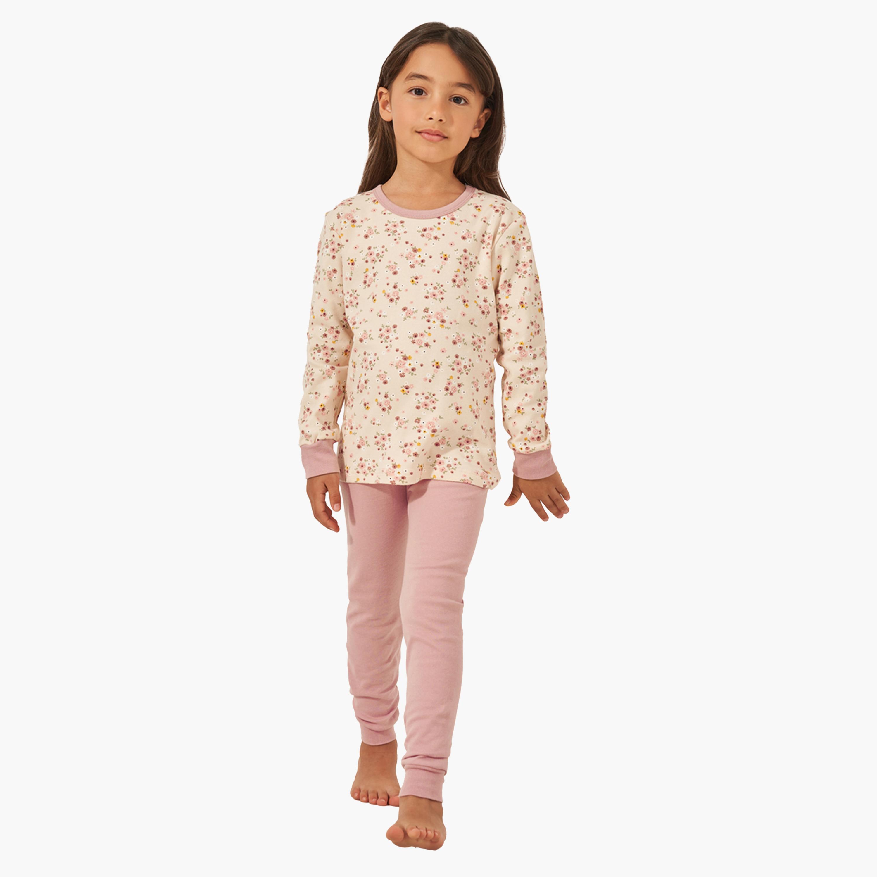 ستايلي-  بيجاما تي شيرت قطني مطبوع عليه زهور-girls-clothing-nightwear-image-1