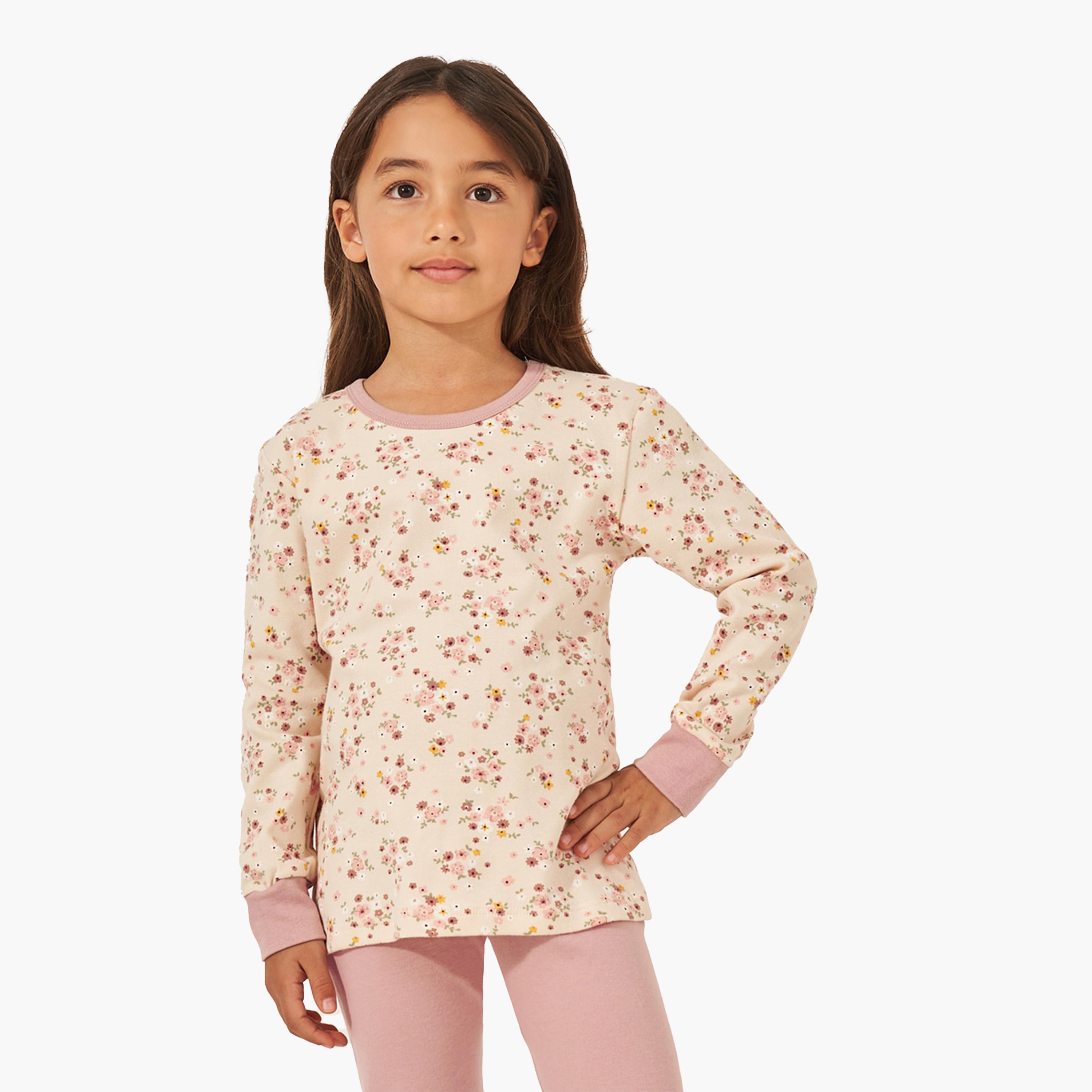 Styli Floral Printed Cotton T-Shirt and Pyjama Set-girls-clothing-nightwear-image-2