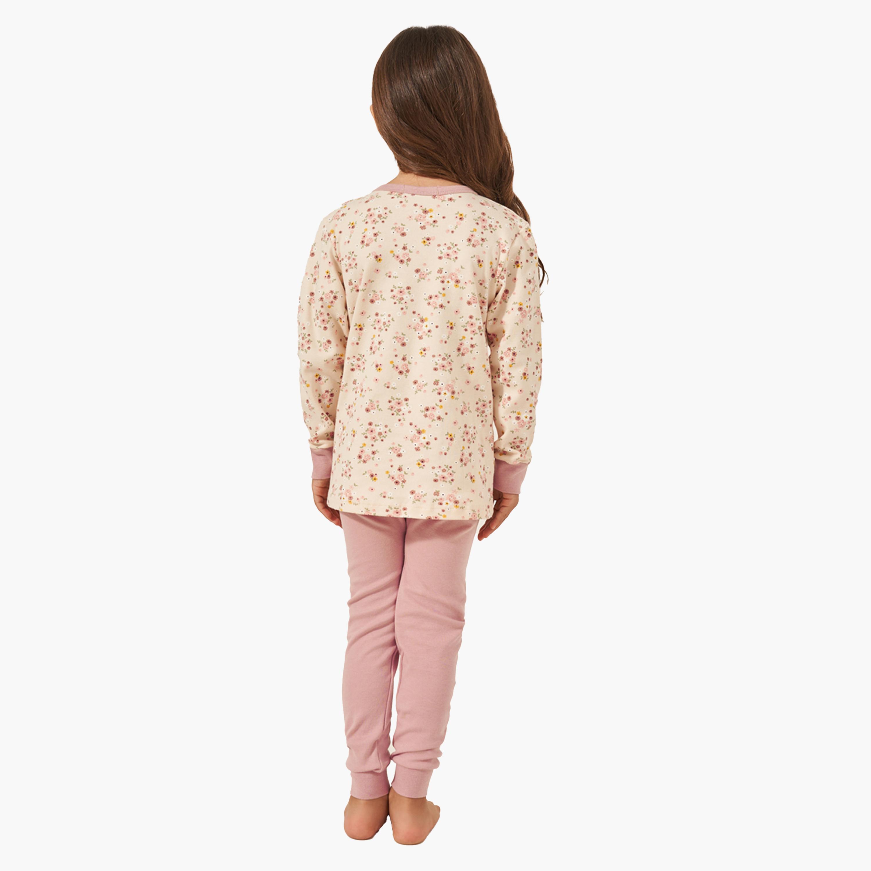 Styli Floral Printed Cotton T-Shirt and Pyjama Set-girls-clothing-nightwear-image-5