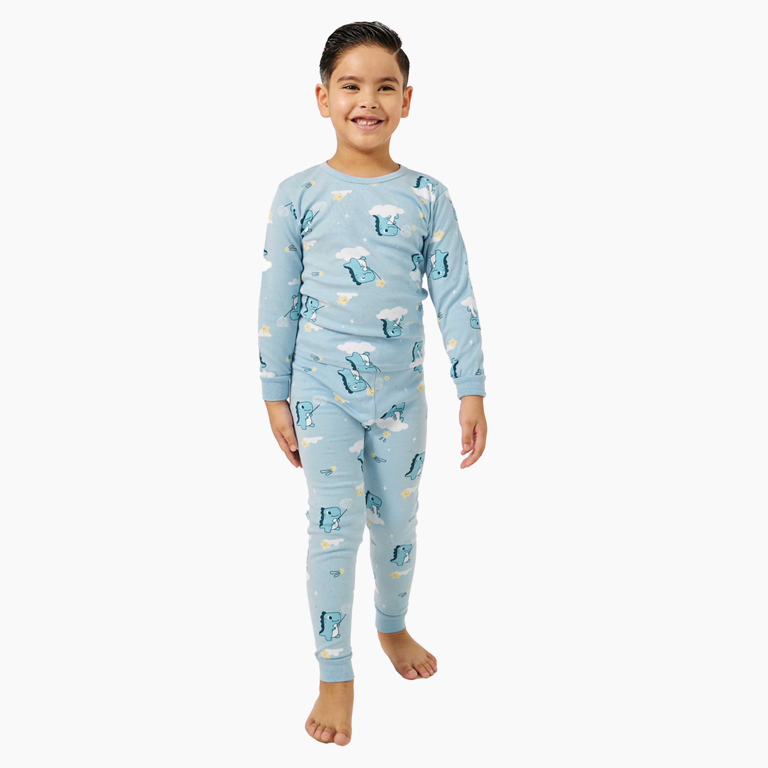 Styli Graphic Print Long Sleeve T-Shirt and Pyjama Set-boys-clothing-nightwear-image-1