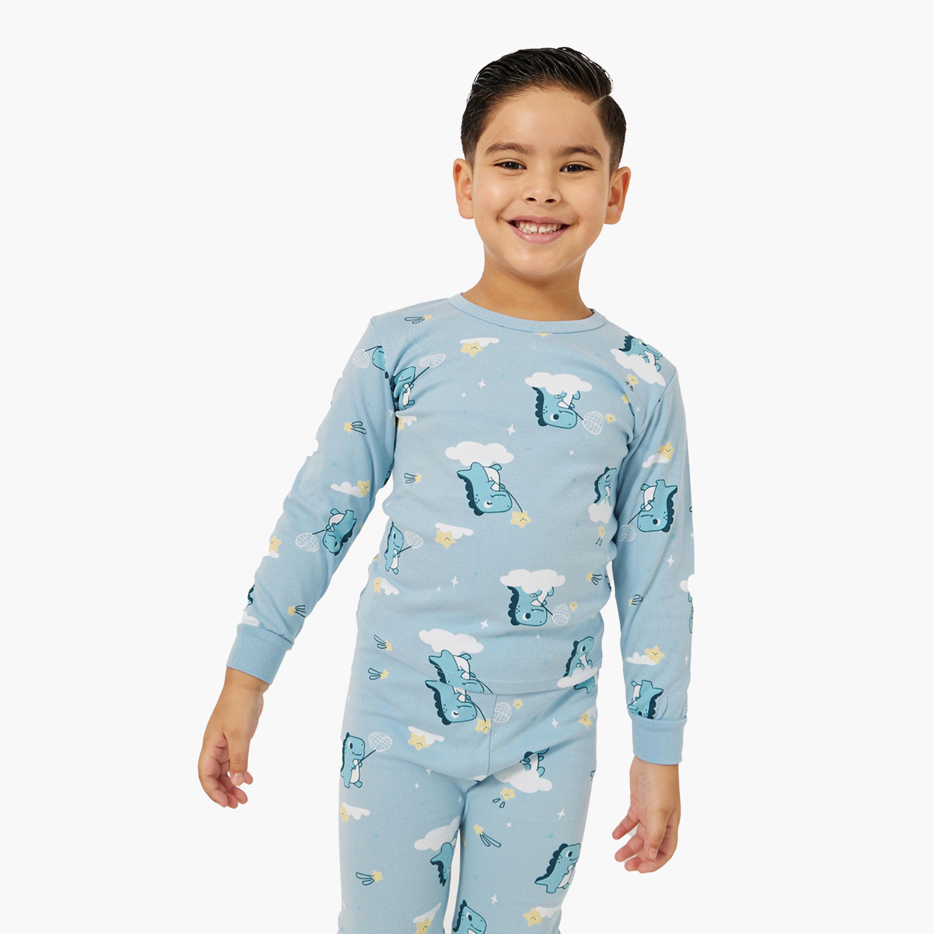 ستايلي-  بيجاما وتي شيرت بأكمام طويلة بطبعة جرافيكية-boys-clothing-nightwear-image-2