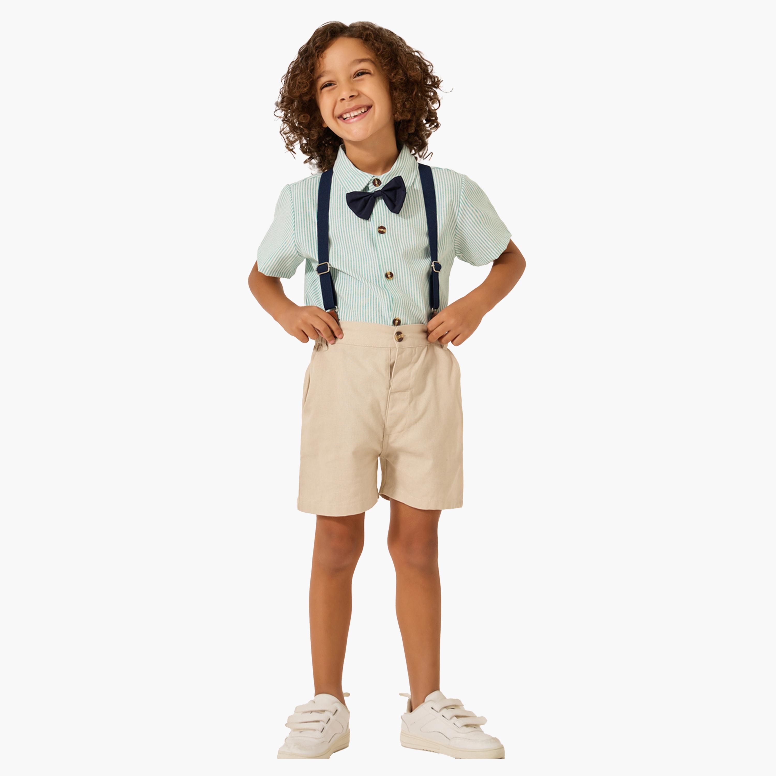 Styli Collared Shirt with Bow, Shorts and Suspender-boys-clothing-setsandcoords-image-1